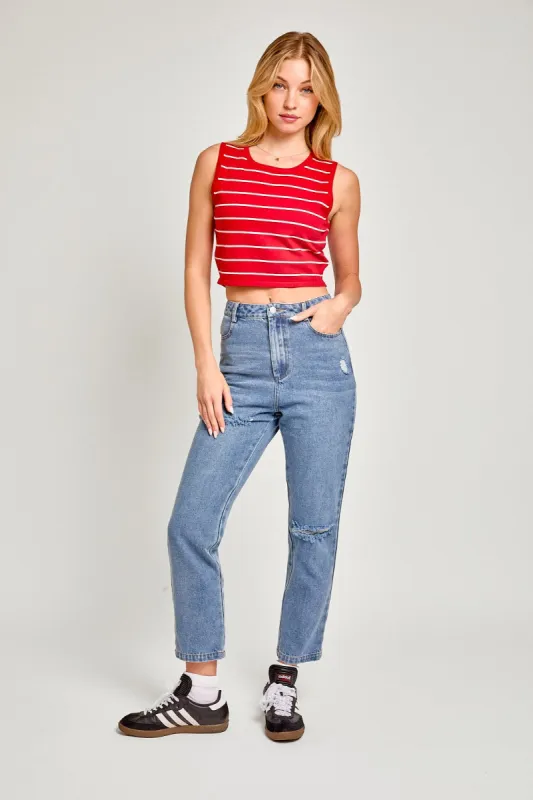 Washed Denim High Waisted Stright Leg Jeans sold by Pinkblush