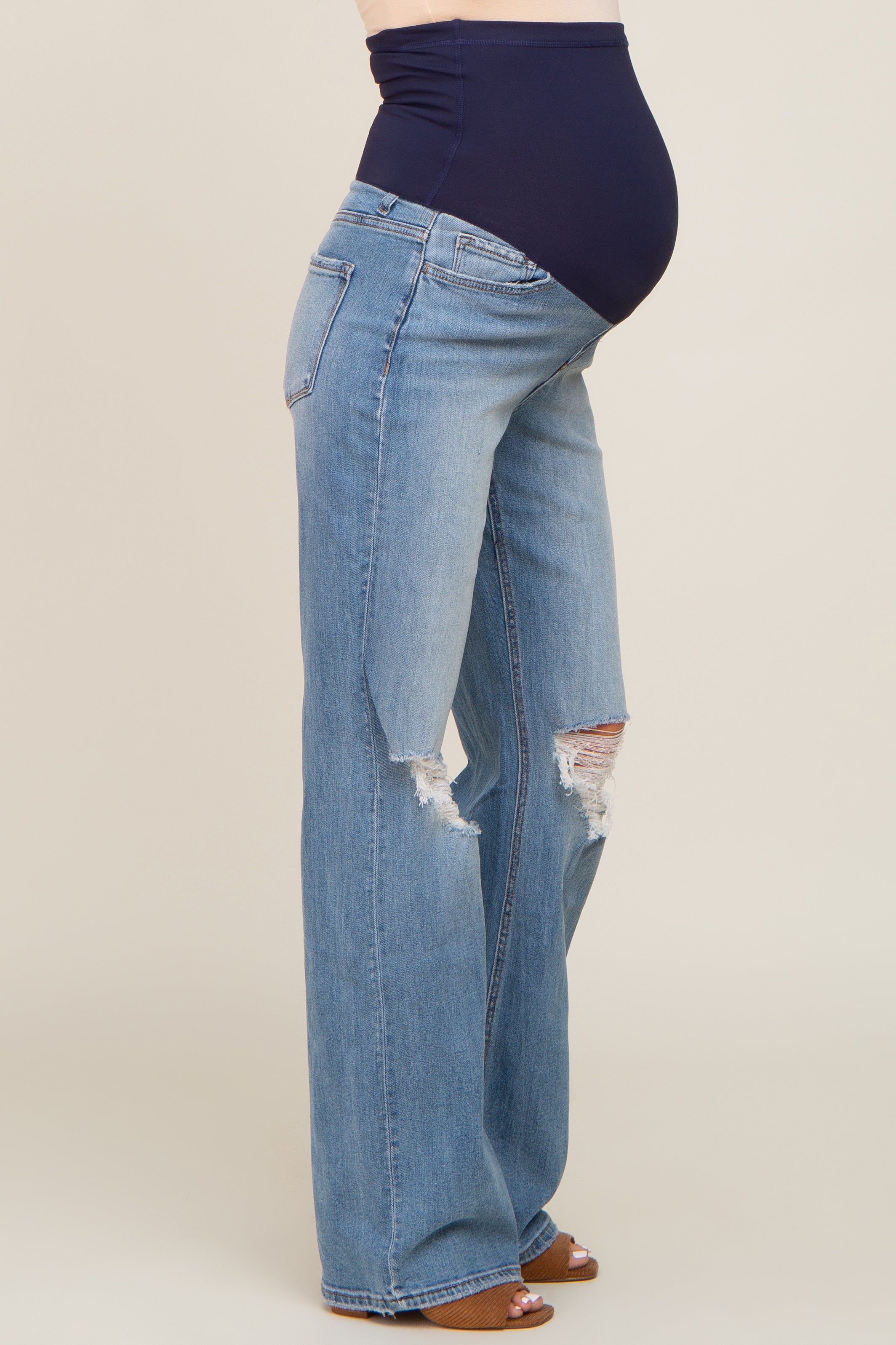Blue Exposed Knee Maternity Flare Jeans sold by Pinkblush product image thumbnail 3
