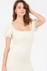 Ivory Textured Square Neck Puff Sleeve Midi Dress sold by Pinkblush