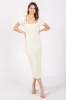 Ivory Textured Square Neck Puff Sleeve Midi Dress sold by Pinkblush