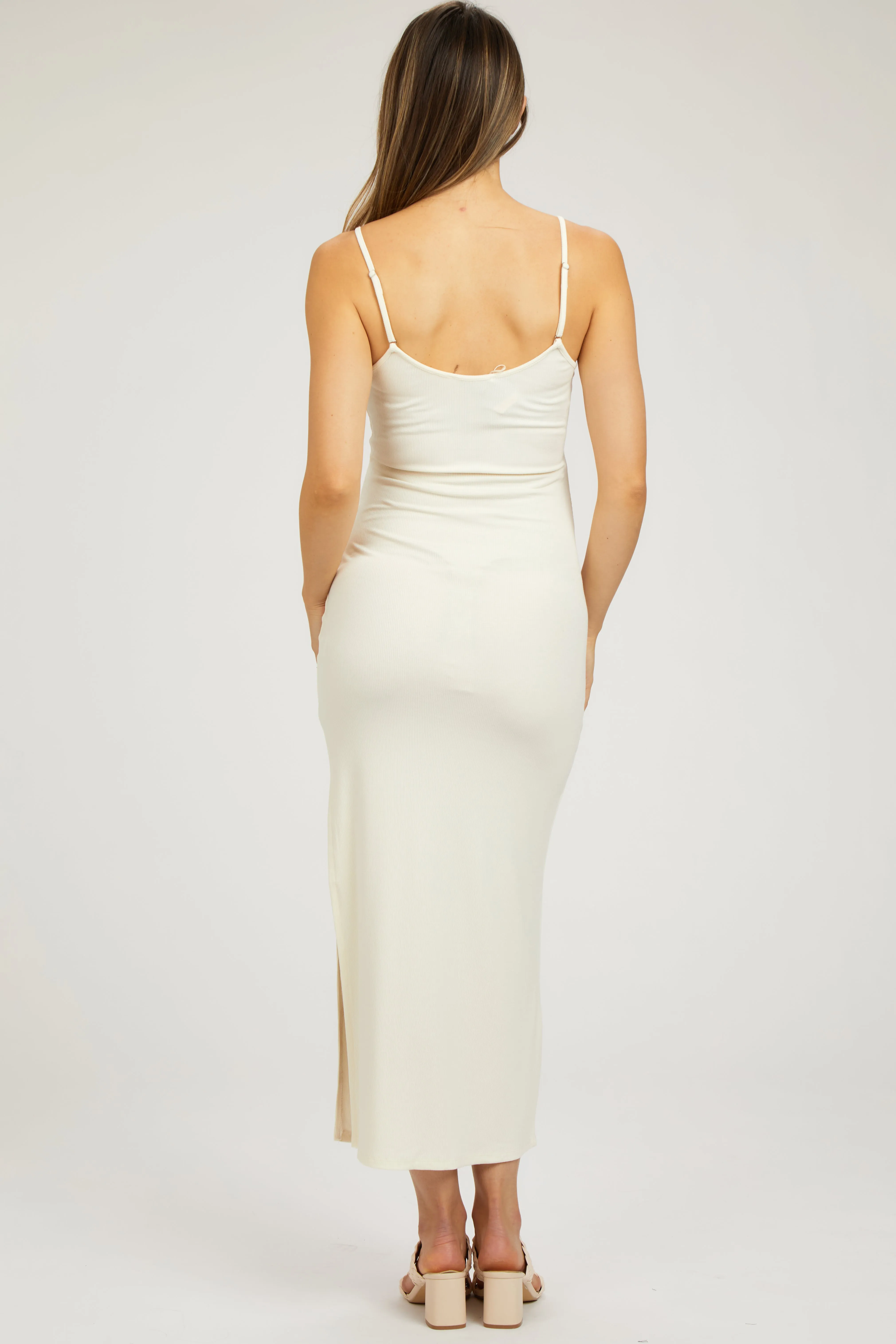 Ivory Ribbed Sleeveless Side Slit Maternity Dress sold by Pinkblush product image thumbnail 3
