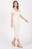 Ivory Textured Square Neck Puff Sleeve Midi Dress sold by Pinkblush