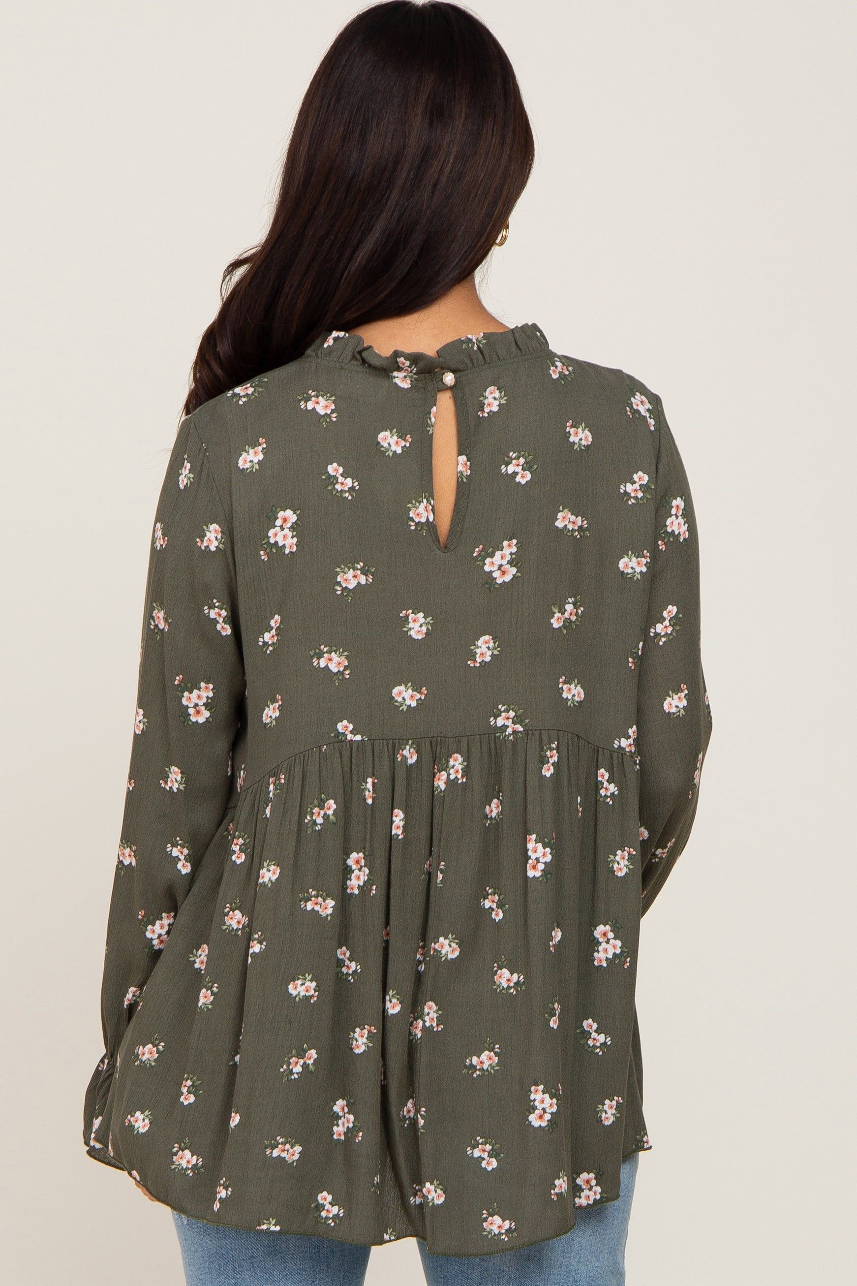 Olive Rust Floral Ruffle Accent Maternity Babydoll Top sold by Pinkblush product image thumbnail 3