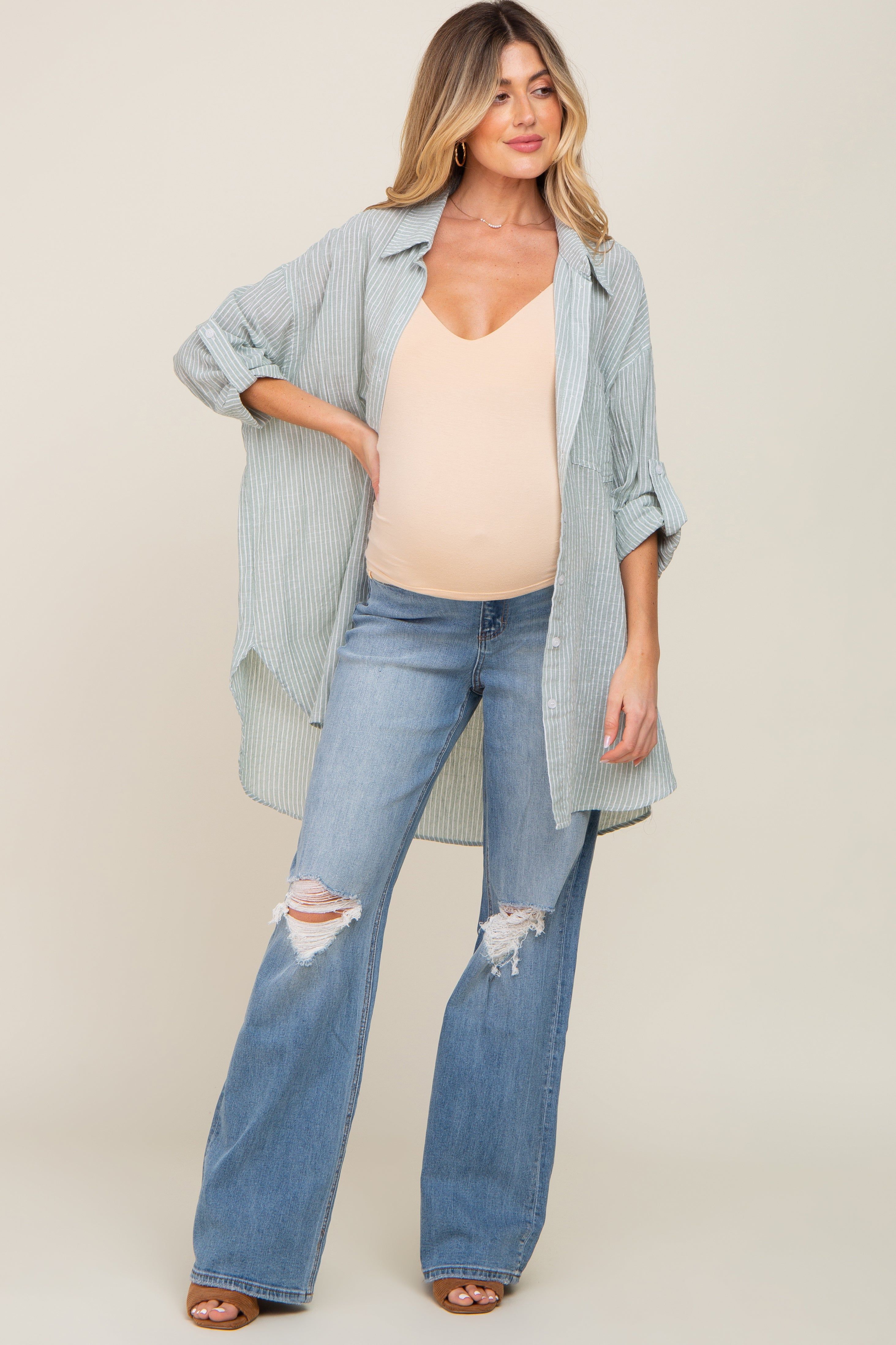 Blue Exposed Knee Maternity Flare Jeans sold by Pinkblush product image thumbnail 5