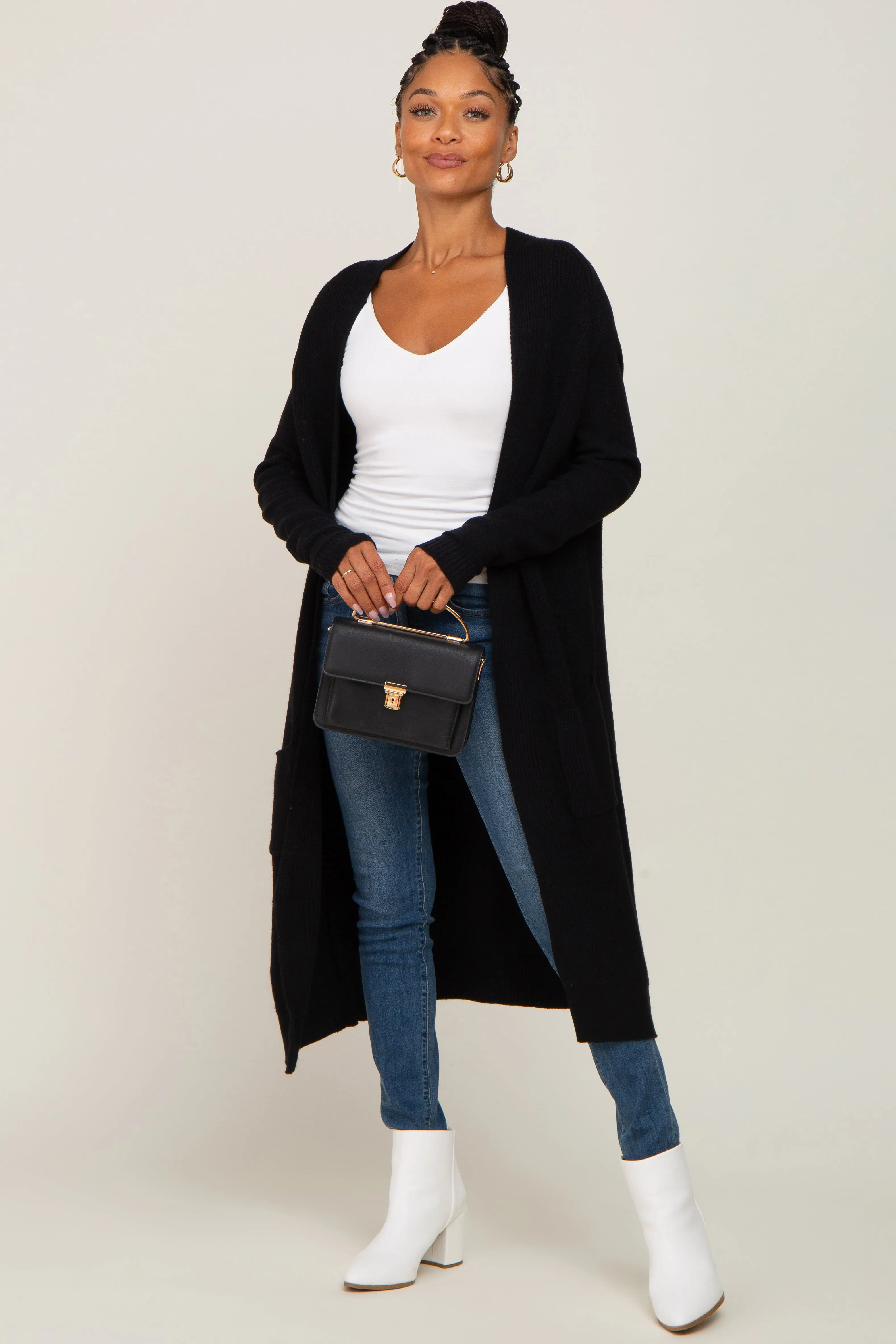 Black Open Front Long Cardigan sold by Pinkblush product image thumbnail 4