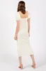 Ivory Textured Square Neck Puff Sleeve Midi Dress sold by Pinkblush