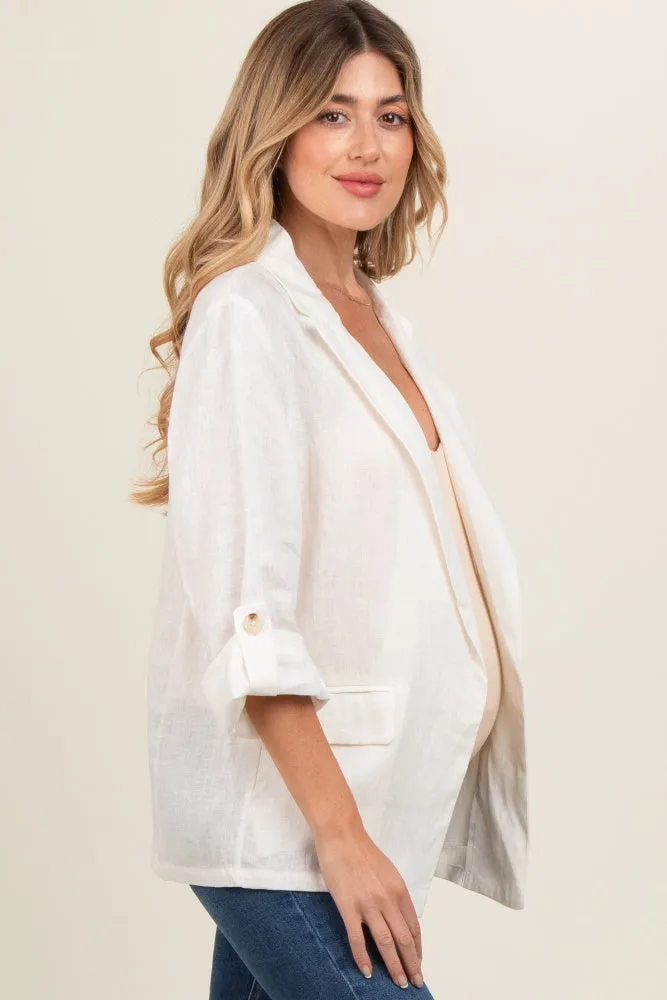 White Linen Rolled Cuff Maternity Blazer sold by Pinkblush product image thumbnail 3