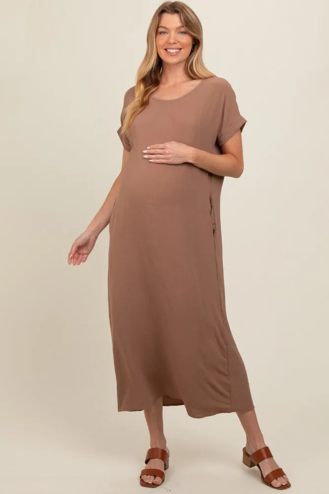 Mocha Rolled Cuff Maternity Midi Dress sold by Pinkblush product image thumbnail 3