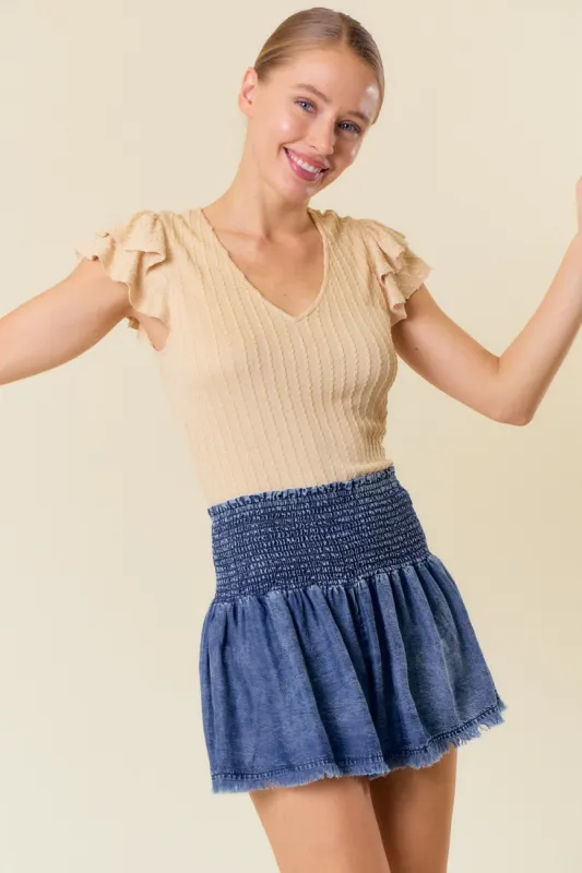 Beige Cable Knit Layered Ruffle Sleeve Top sold by Pinkblush