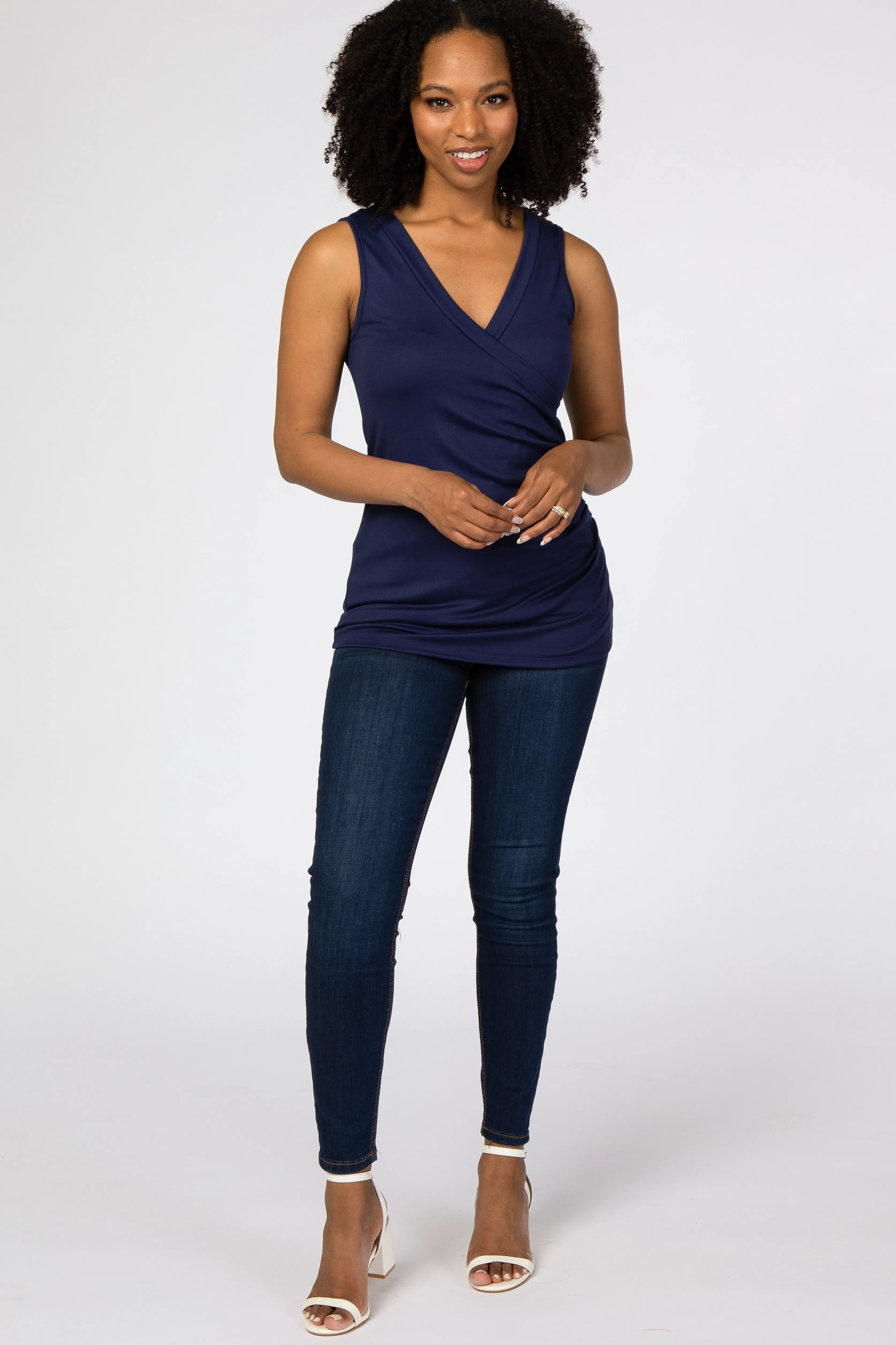 Navy Crossover Ruched Nursing Tank sold by Pinkblush product image thumbnail 4
