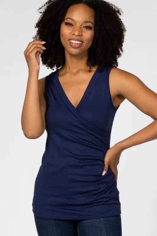 Navy Crossover Ruched Nursing Tank sold by Pinkblush