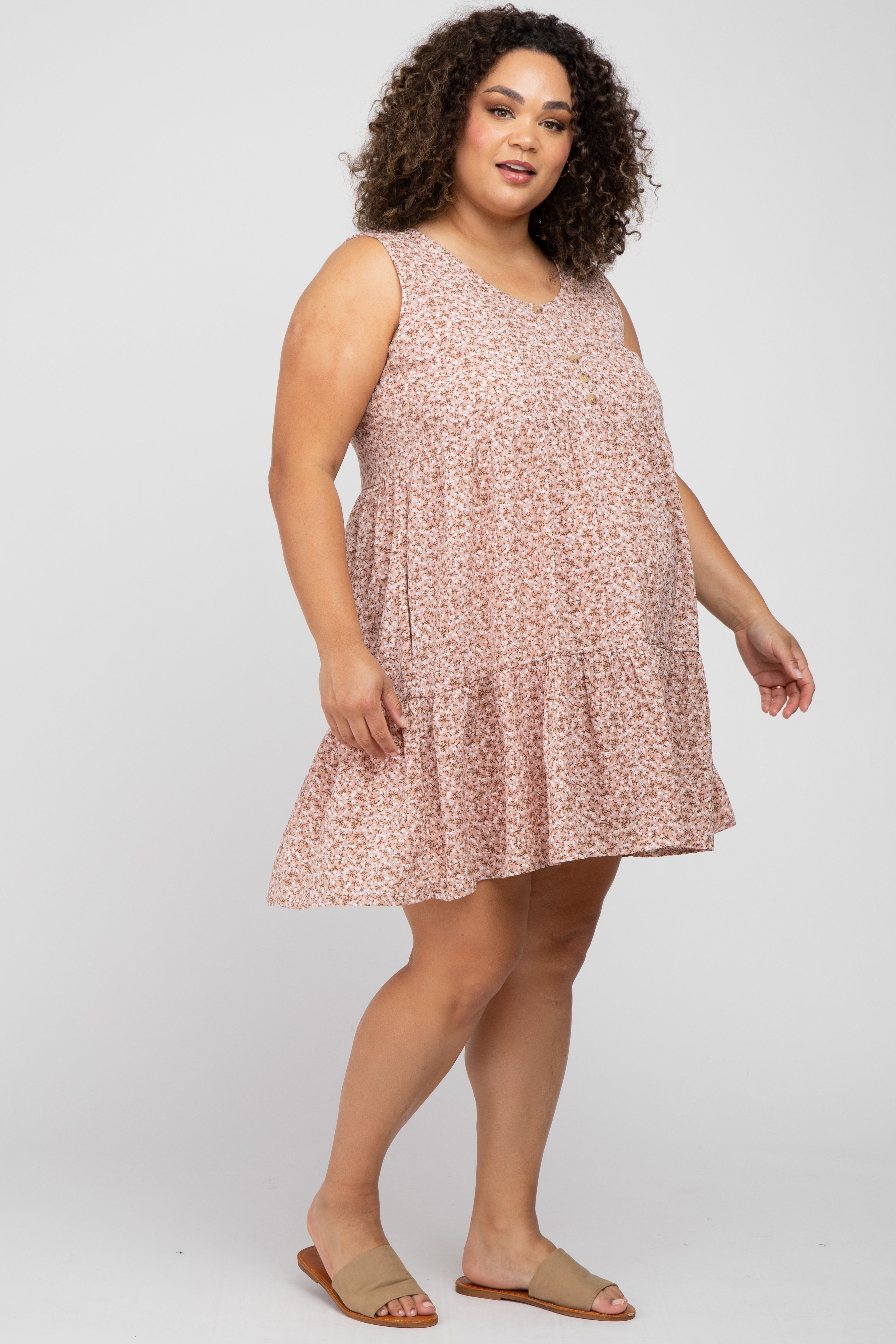 Mauve Ditsy Floral Button Front Maternity Plus Dress sold by Pinkblush product image thumbnail 4