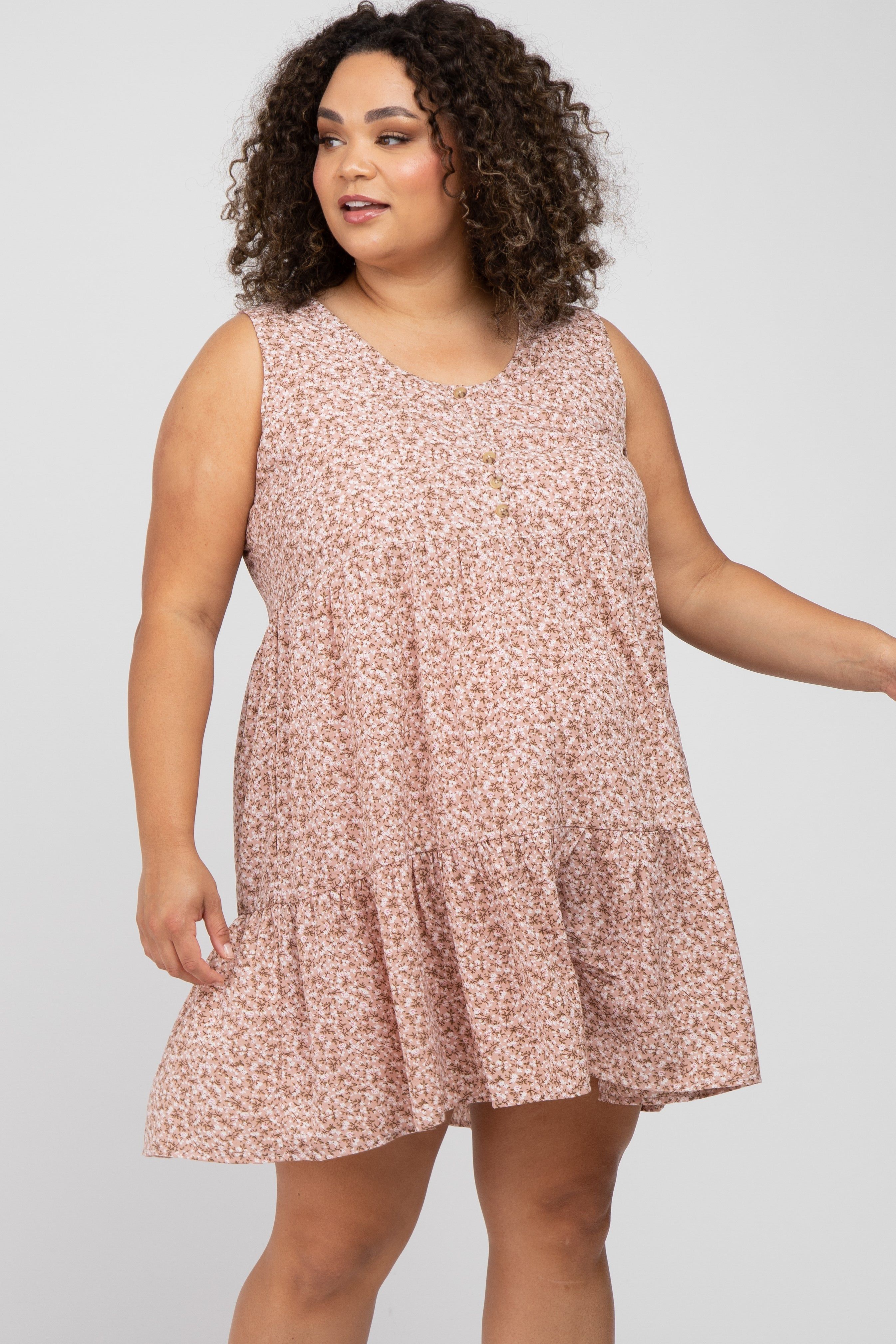 Mauve Ditsy Floral Button Front Maternity Plus Dress sold by Pinkblush