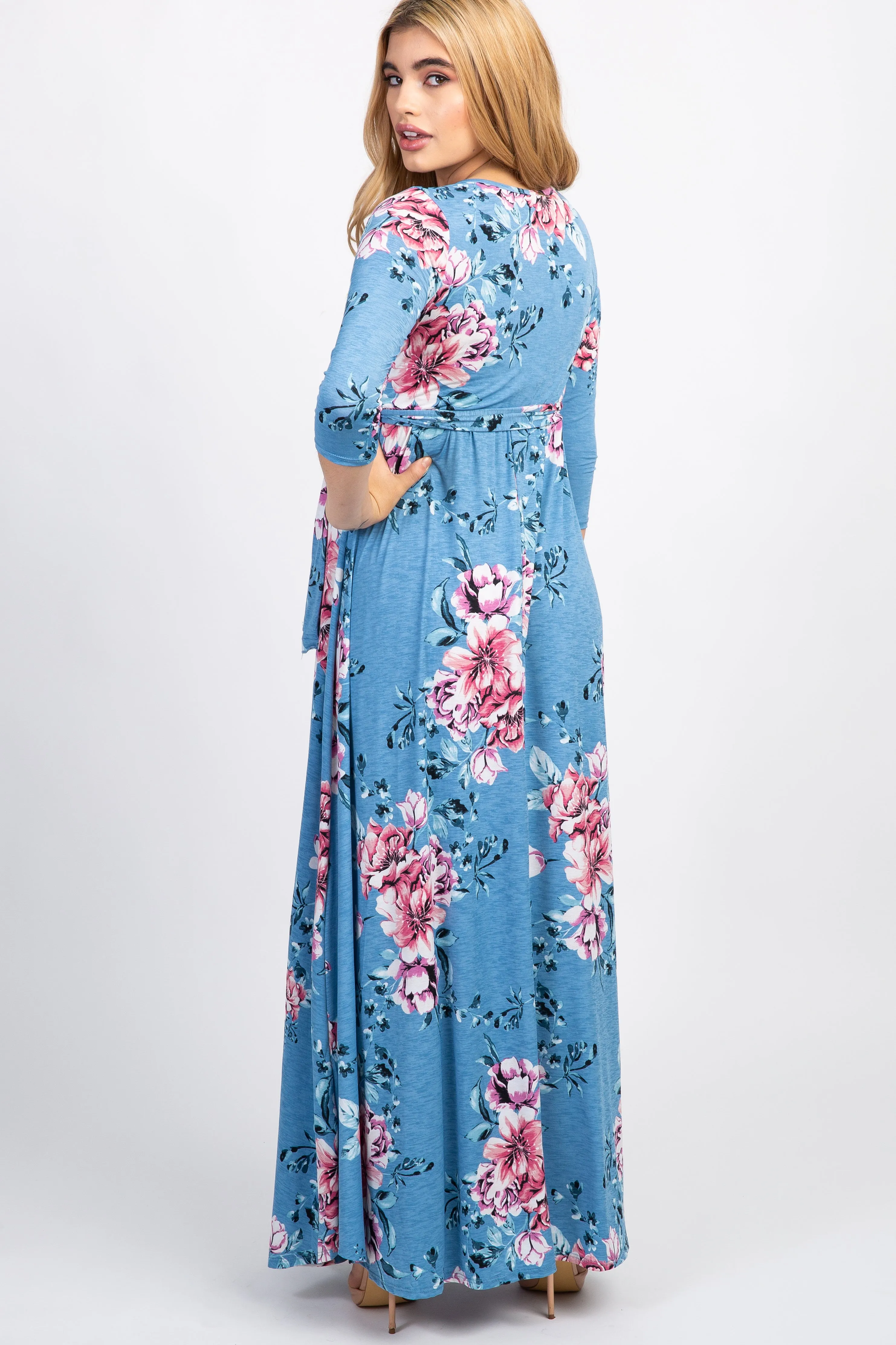 PinkBlush Blue Floral Sash Tie Maternity/Nursing Wrap Maxi Dress sold by Pinkblush product image thumbnail 3