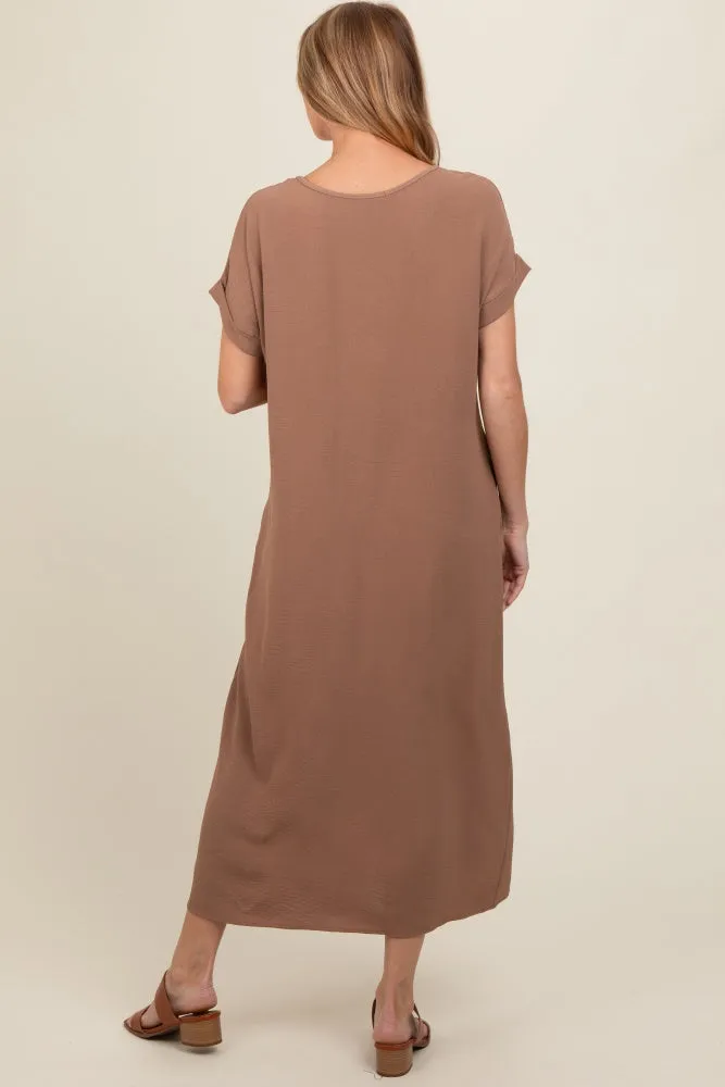 Mocha Rolled Cuff Maternity Midi Dress sold by Pinkblush product image thumbnail 2