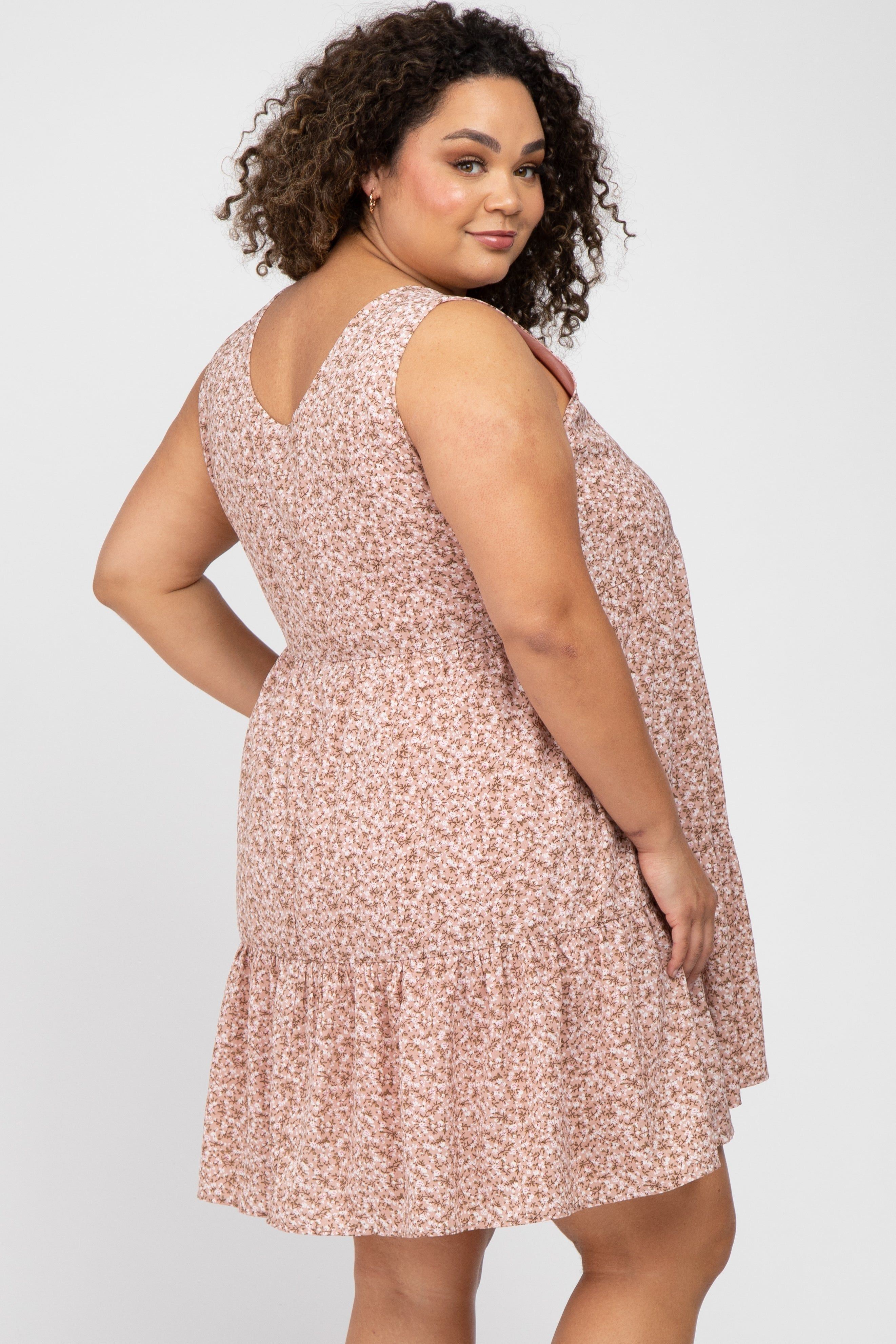 Mauve Ditsy Floral Button Front Maternity Plus Dress sold by Pinkblush product image thumbnail 3