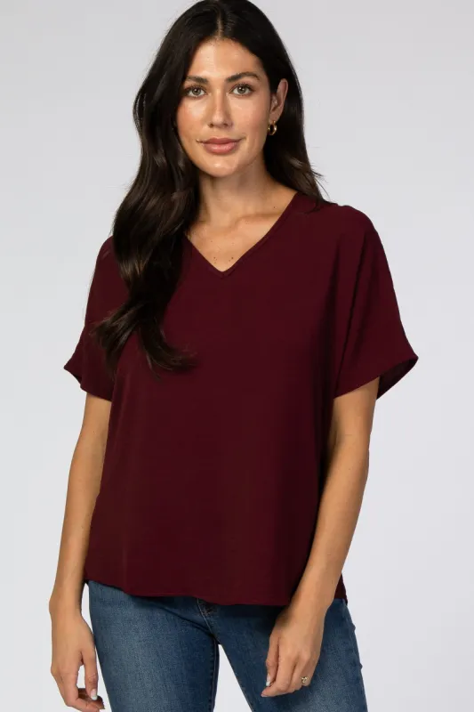 Burgundy Short Sleeve Blouse sold by Pinkblush