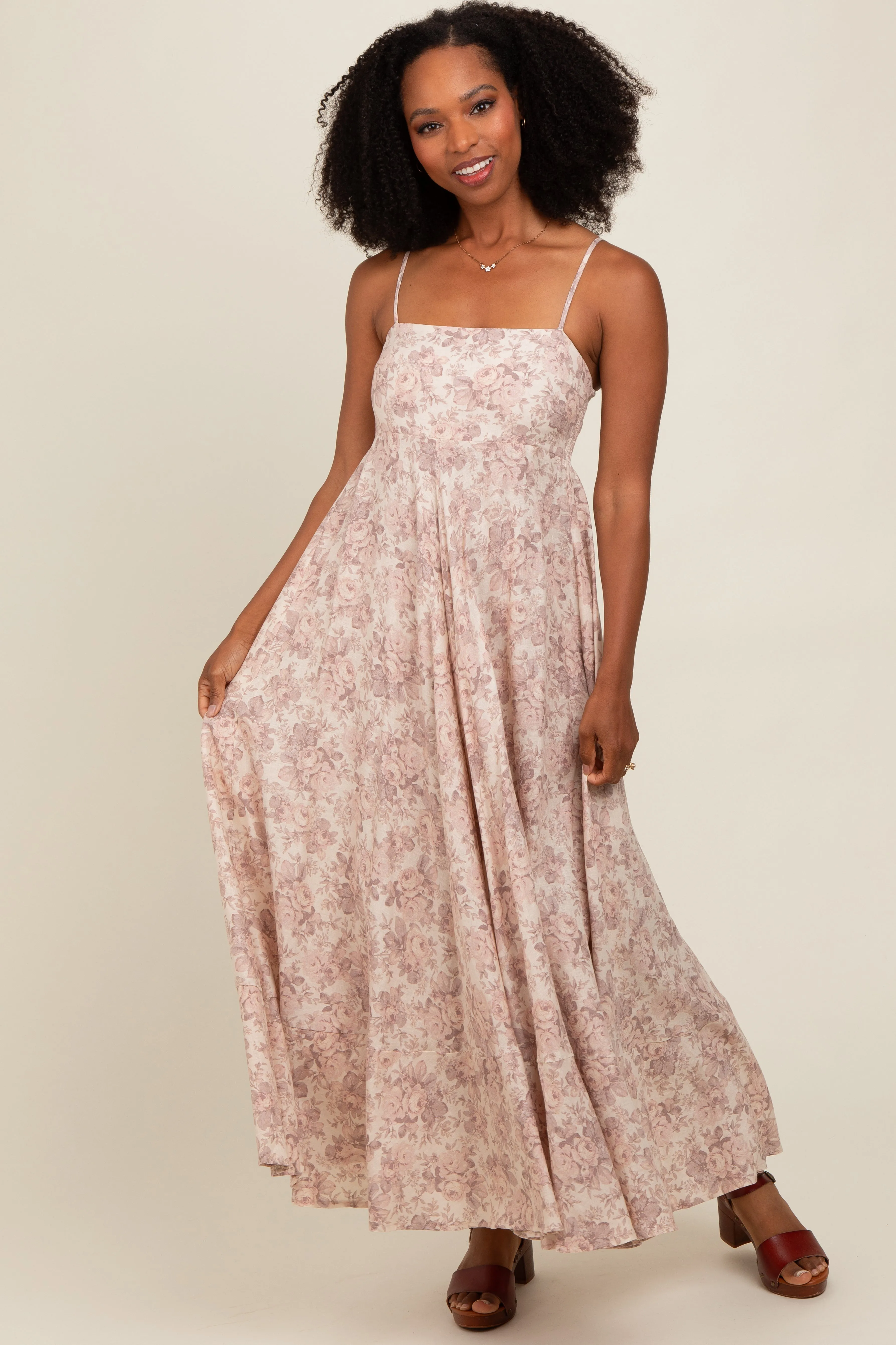 Mauve Floral Ruffle Hem Maxi Dress sold by Pinkblush product image thumbnail 2