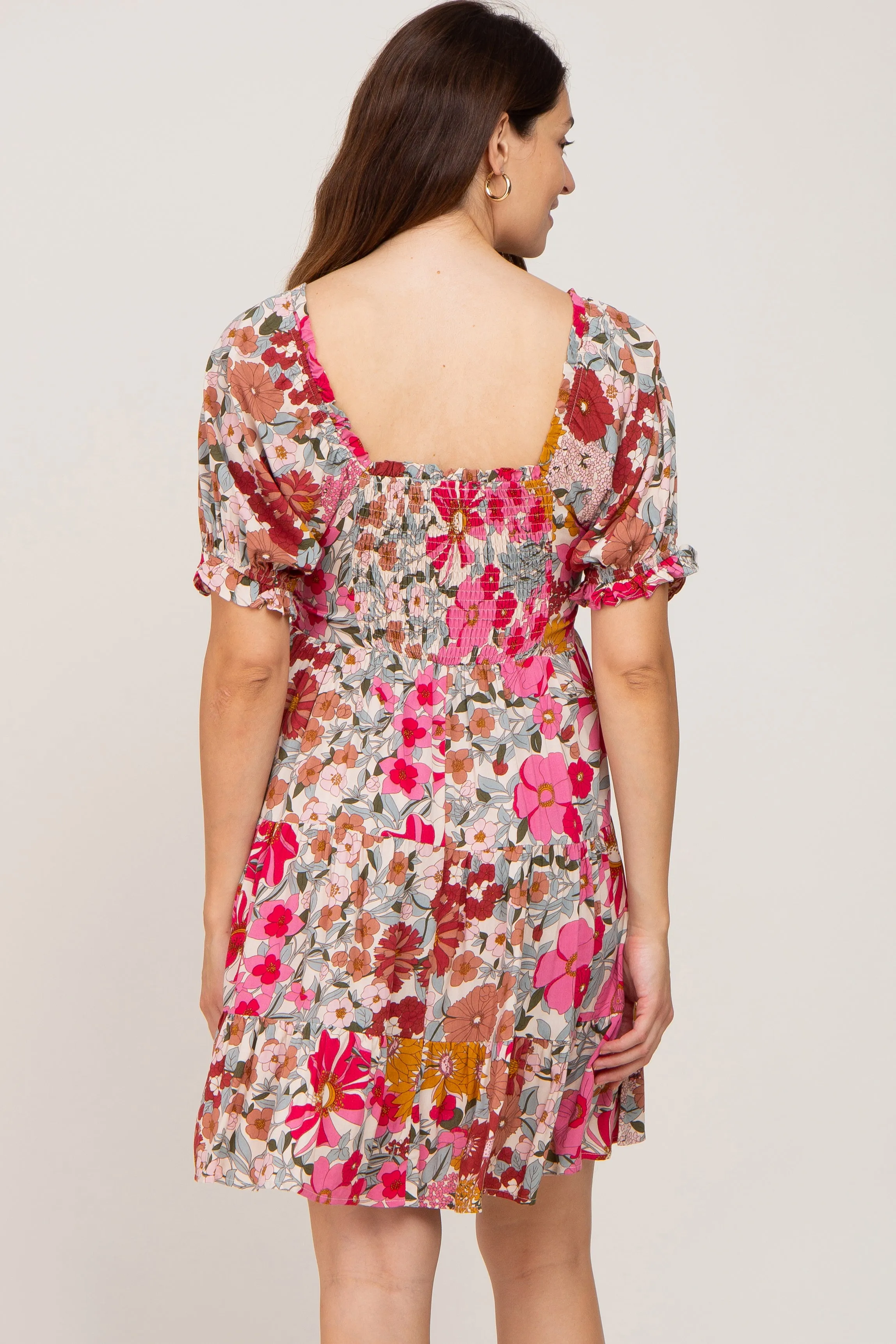 Fuchsia Floral Square Neck Ruffle Tiered Maternity Dress sold by Pinkblush product image thumbnail 4