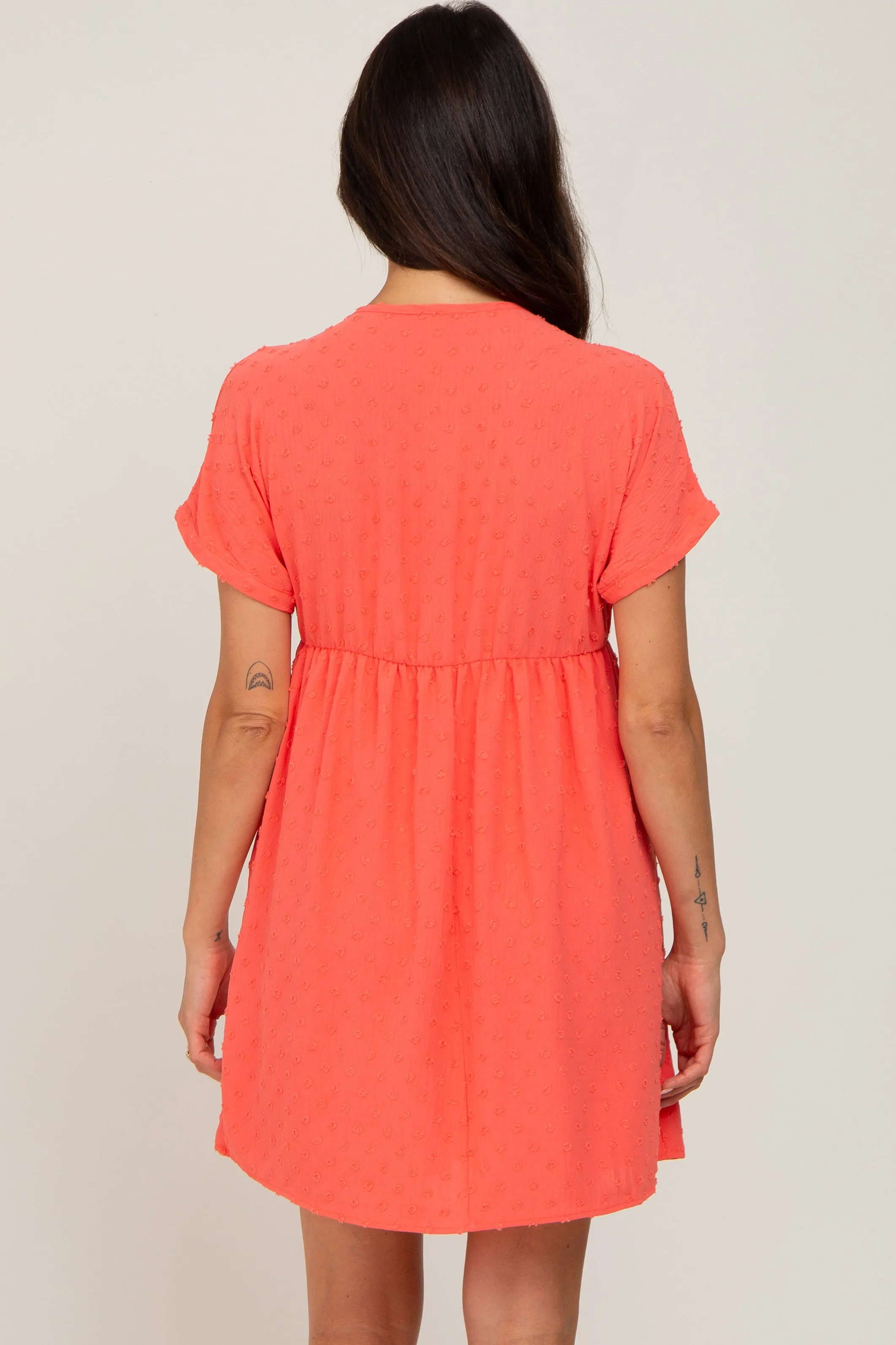 Coral Swiss Dot V-Neck Dress sold by Pinkblush product image thumbnail 3