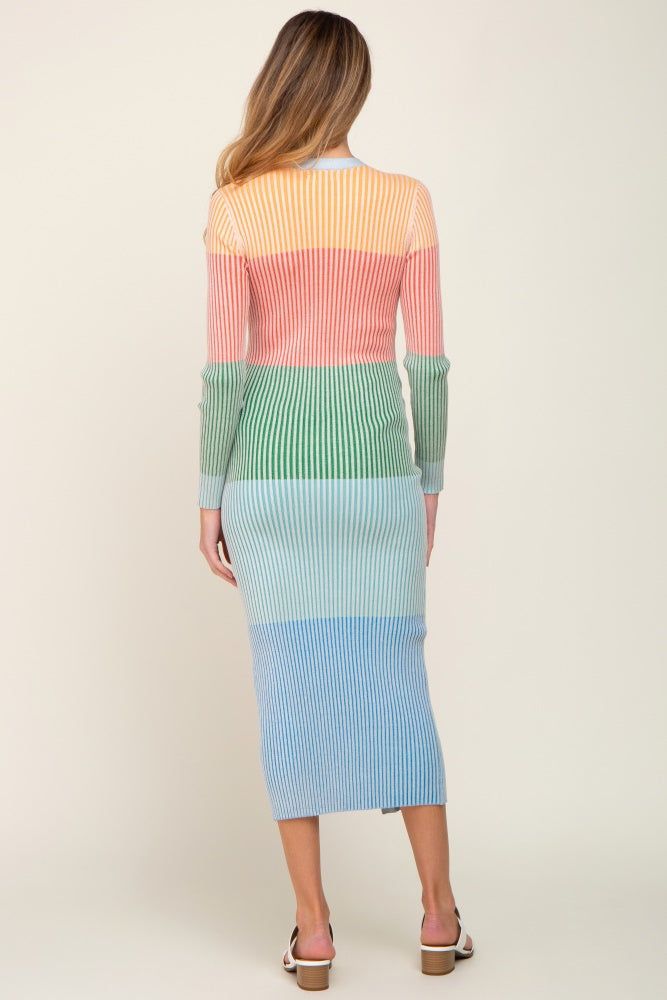 Multi-Color Ribbed Button Front Fitted Maternity Midi Dress sold by Pinkblush product image thumbnail 3