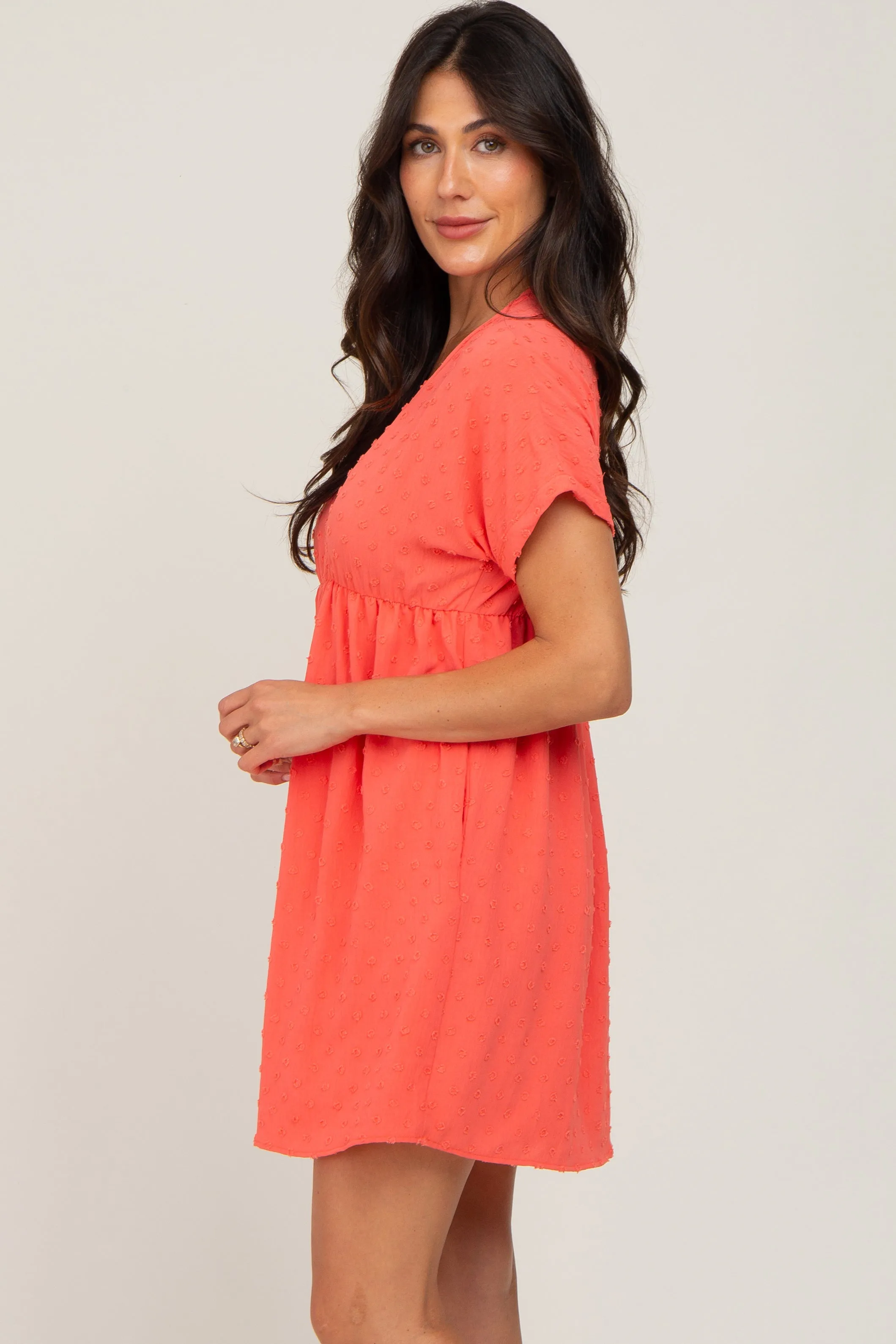 Coral Swiss Dot V-Neck Dress sold by Pinkblush product image thumbnail 2