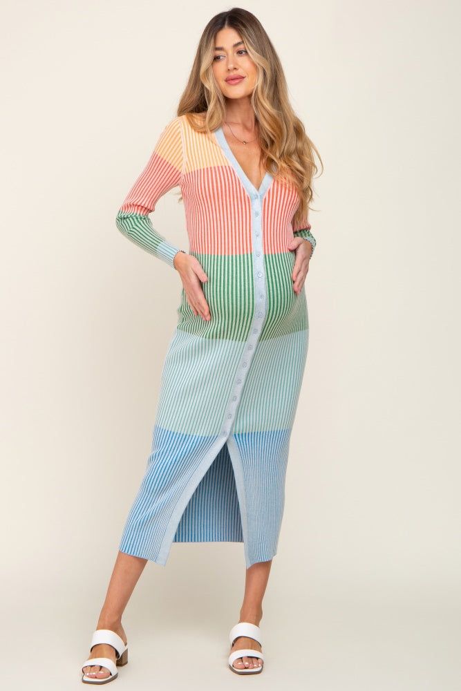 Multi-Color Ribbed Button Front Fitted Maternity Midi Dress sold by Pinkblush product image thumbnail 4