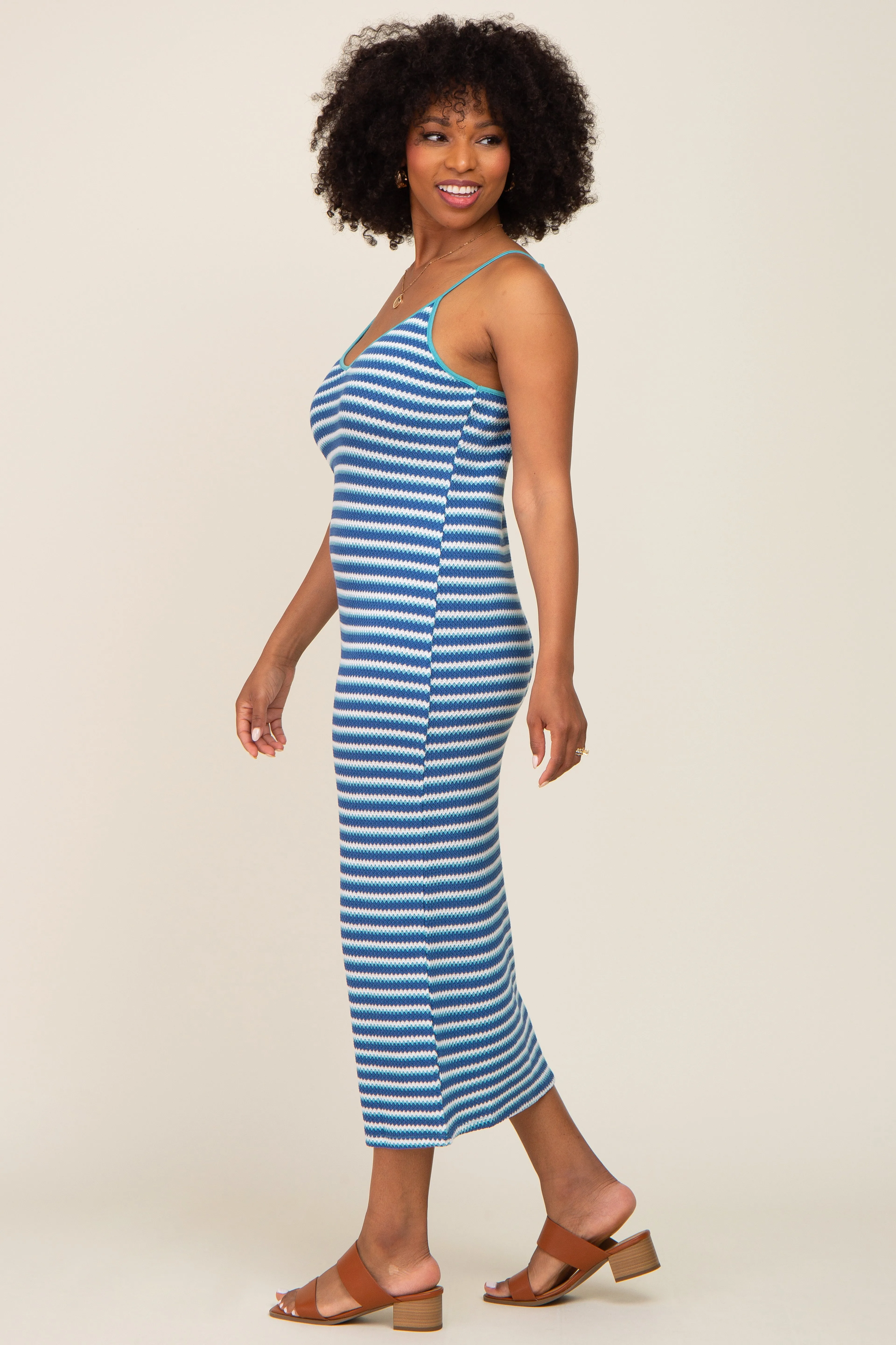 Blue Striped Crochet Knit Midi Dress sold by Pinkblush product image thumbnail 2