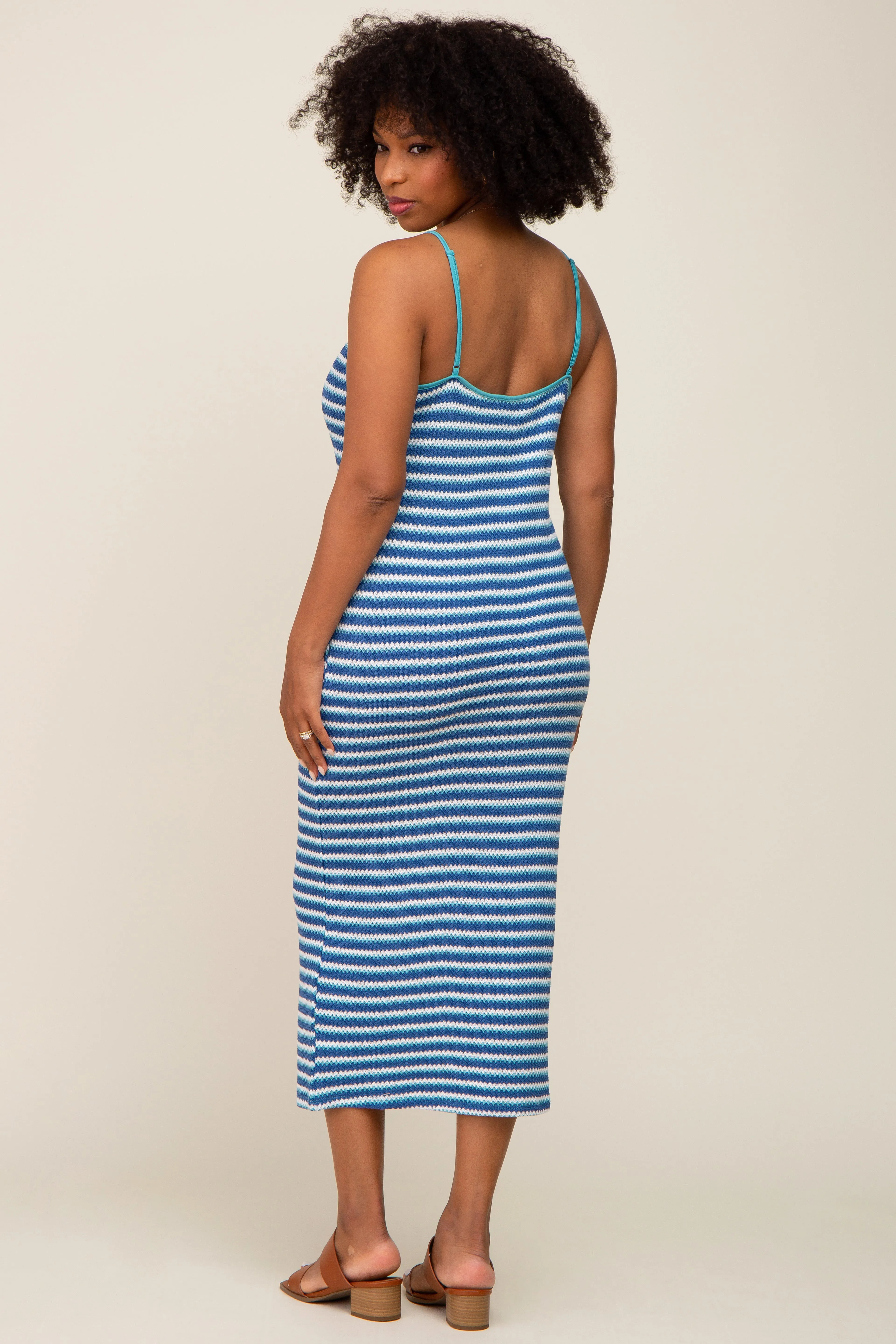 Blue Striped Crochet Knit Midi Dress sold by Pinkblush product image thumbnail 3