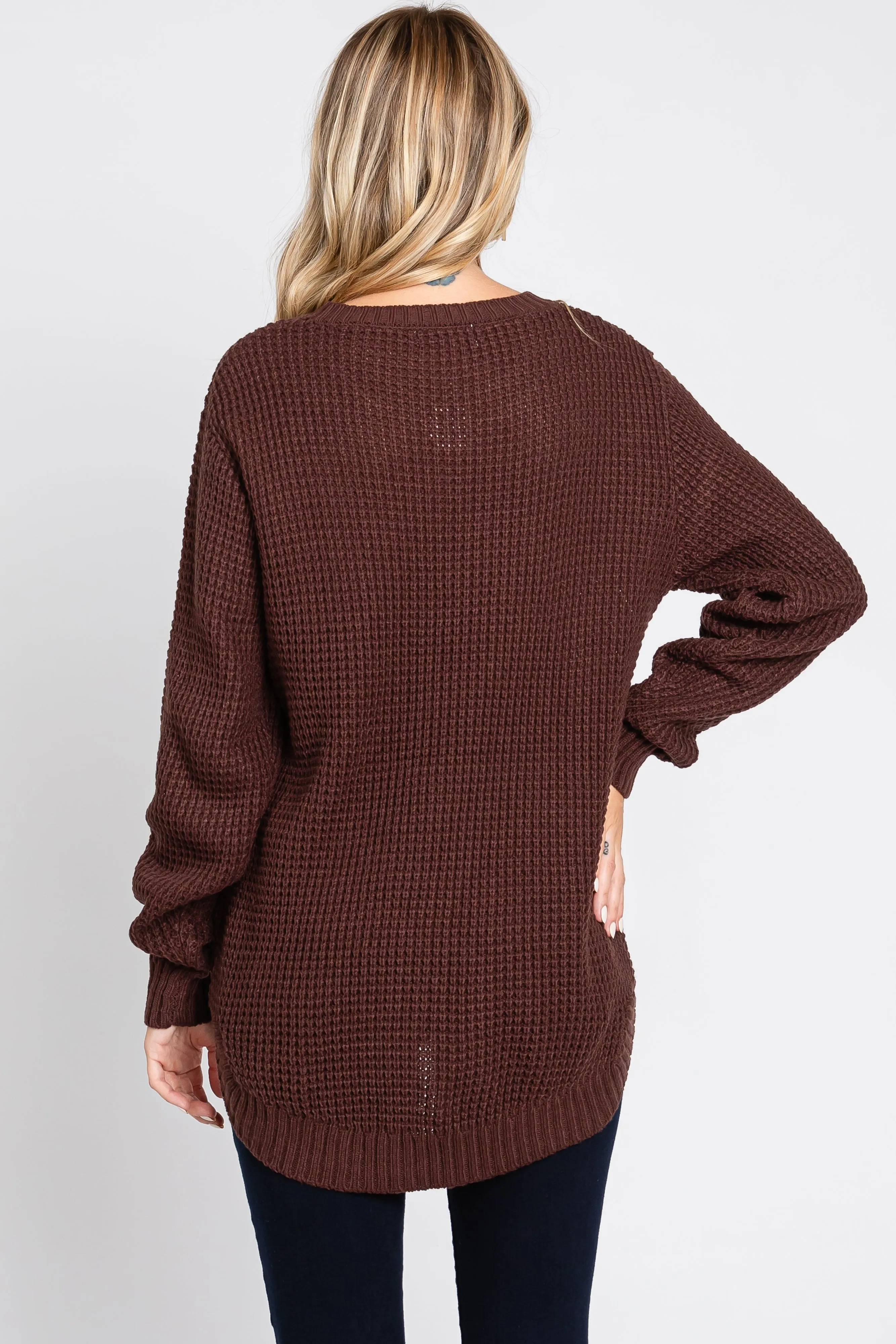 Brown Waffle Knit Round Hem Sweater sold by Pinkblush product image thumbnail 3