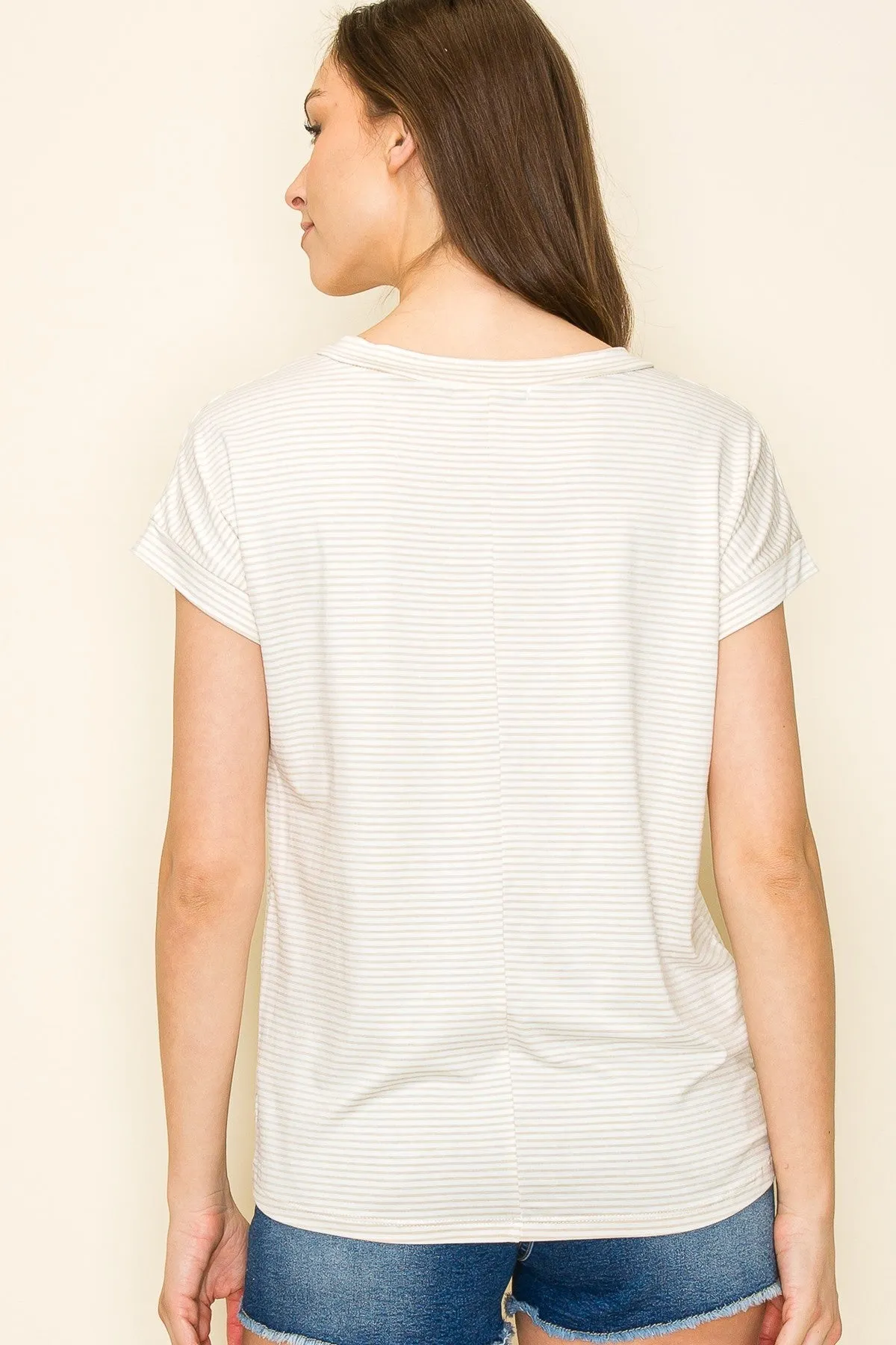 Ivory Striped V-Neck Short Sleeve Top sold by Pinkblush product image thumbnail 3