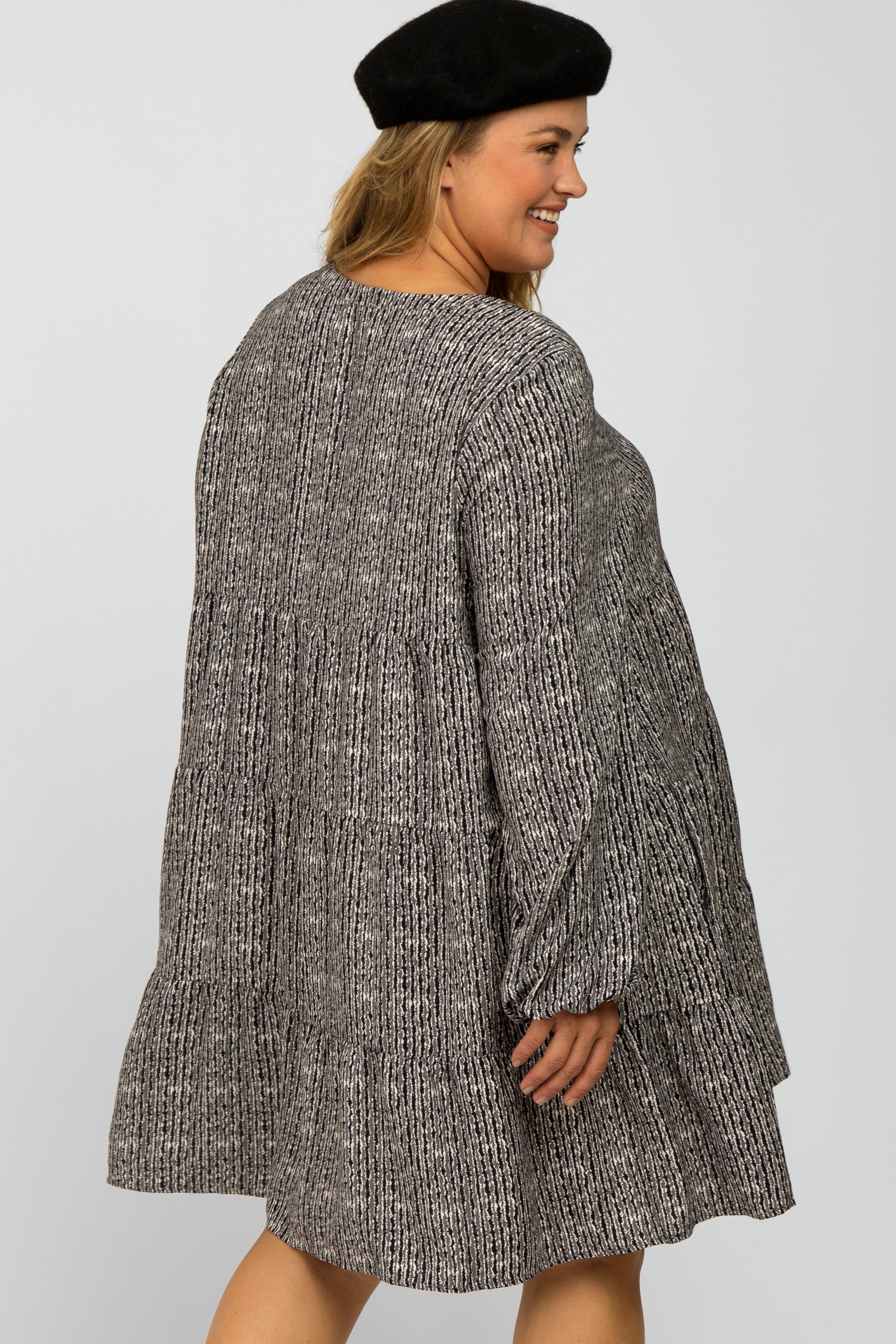 Charcoal Printed Tiered Maternity Plus Dress sold by Pinkblush product image thumbnail 5