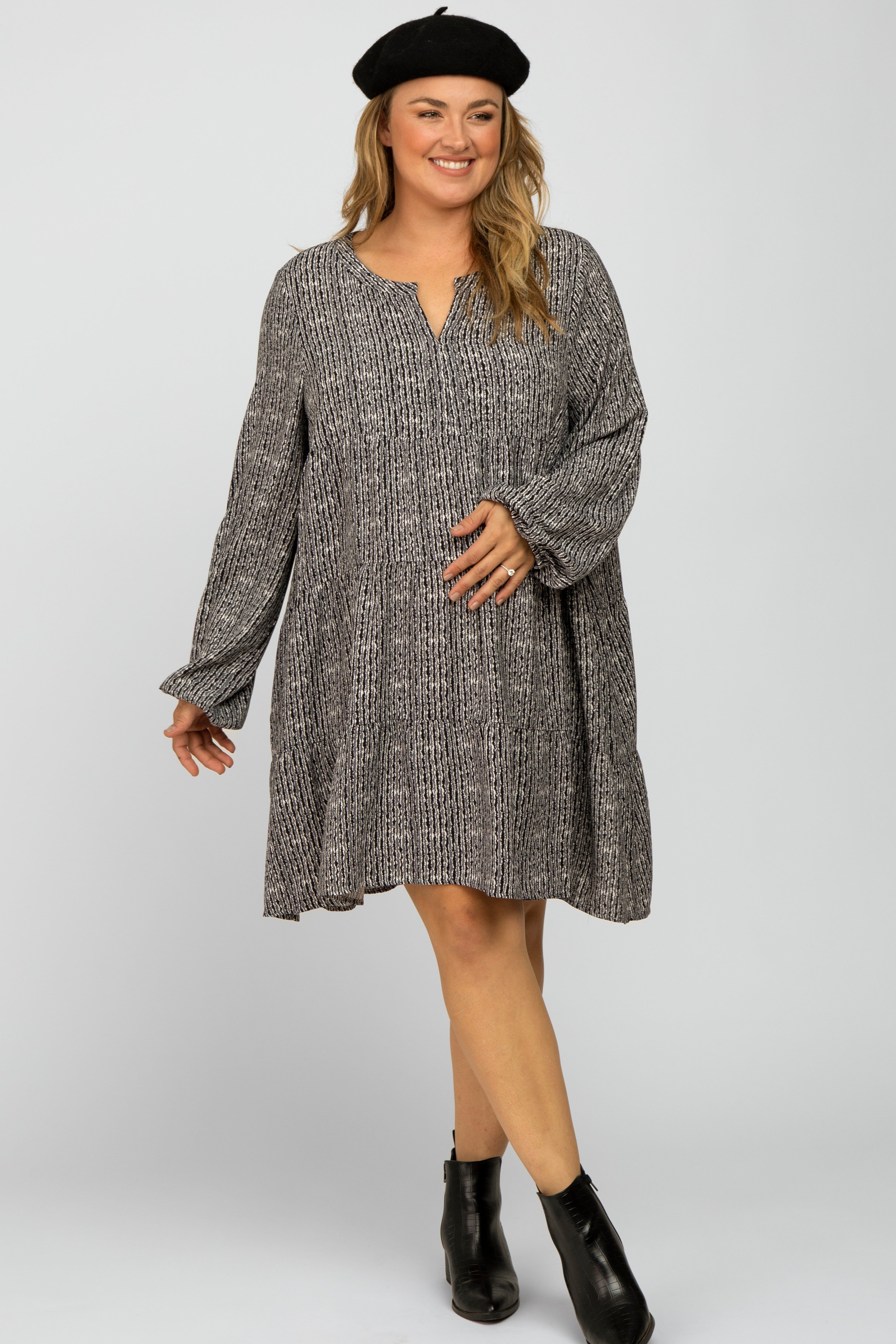 Charcoal Printed Tiered Maternity Plus Dress sold by Pinkblush product image thumbnail 2