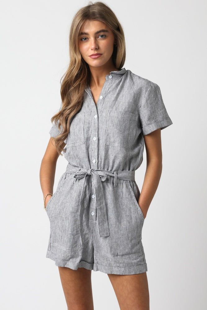 Black White Linen Romper sold by Pinkblush