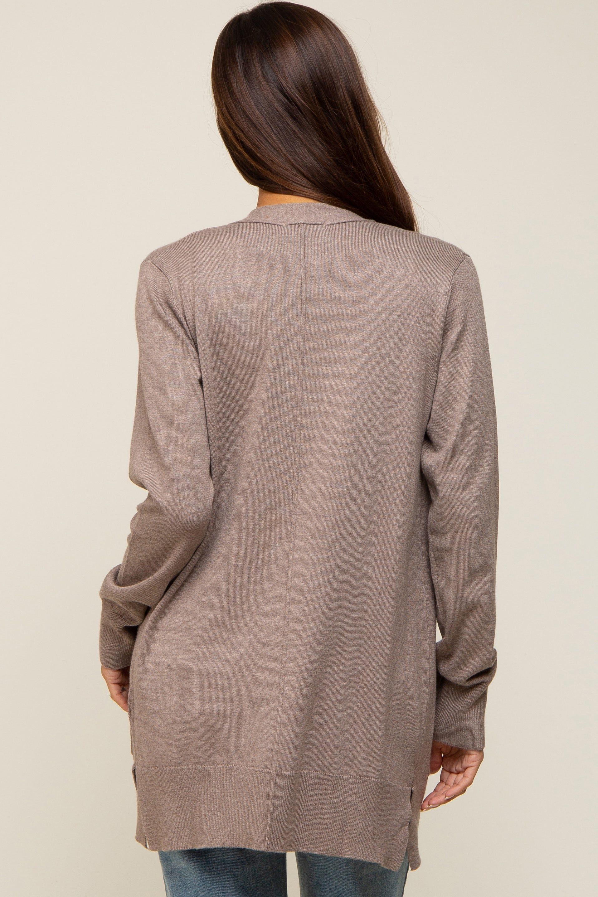 Taupe Basic Open Front Maternity Cardigan sold by Pinkblush product image thumbnail 3