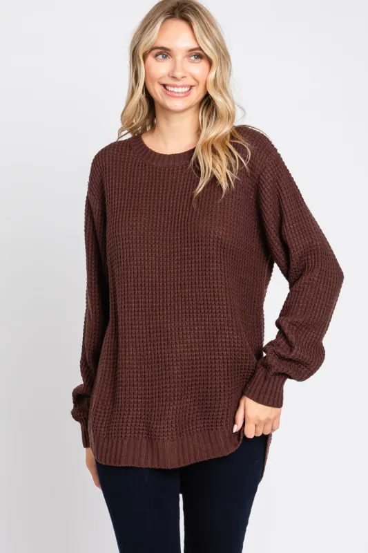 Brown Waffle Knit Round Hem Sweater sold by Pinkblush