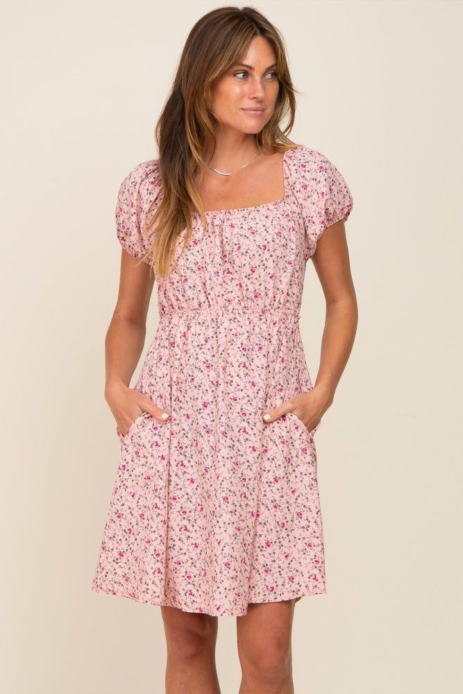 Light Pink Floral Shirred Short Sleeve Dress sold by Pinkblush