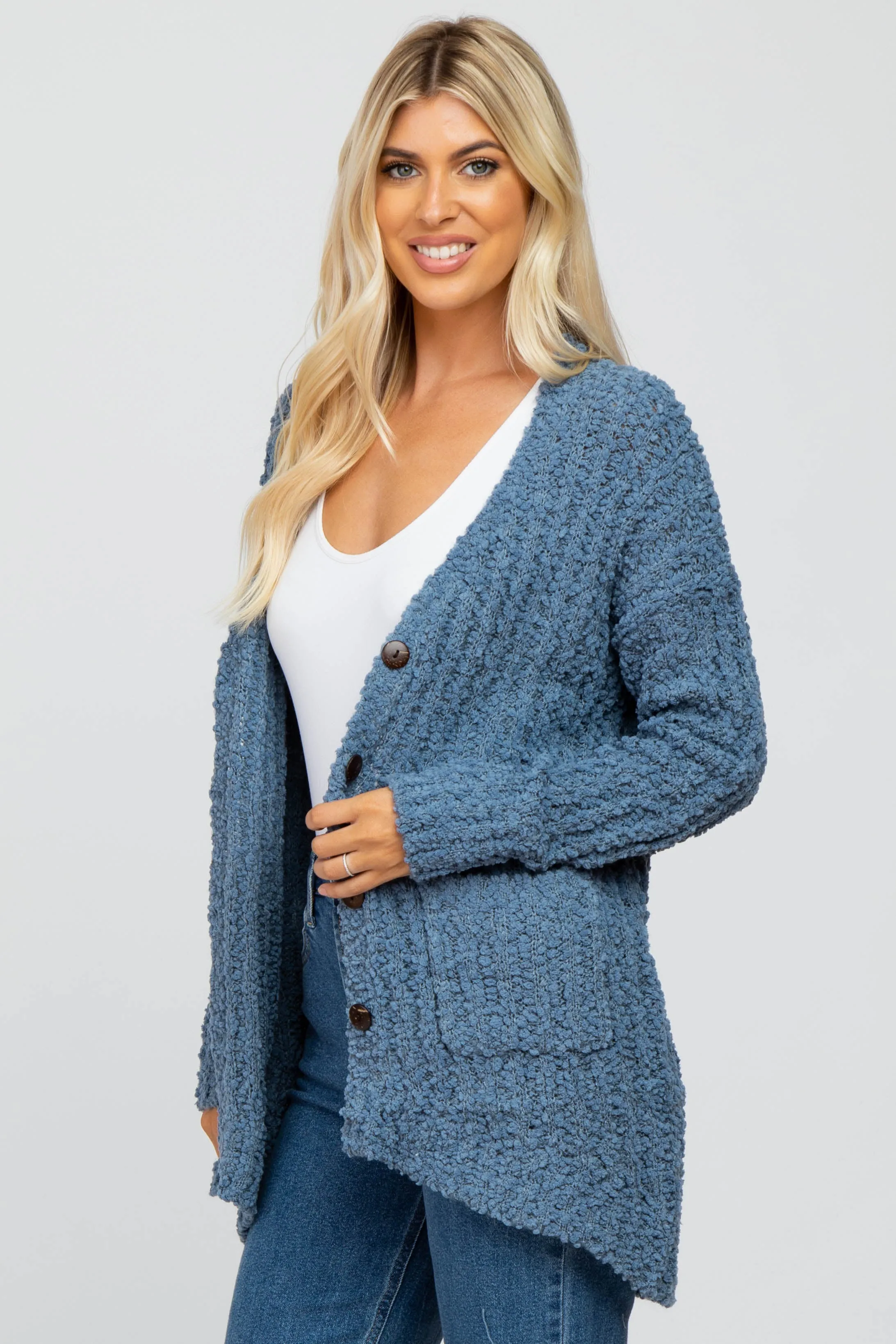 Blue Popcorn Knit Hi-Low Cardigan sold by Pinkblush product image thumbnail 2