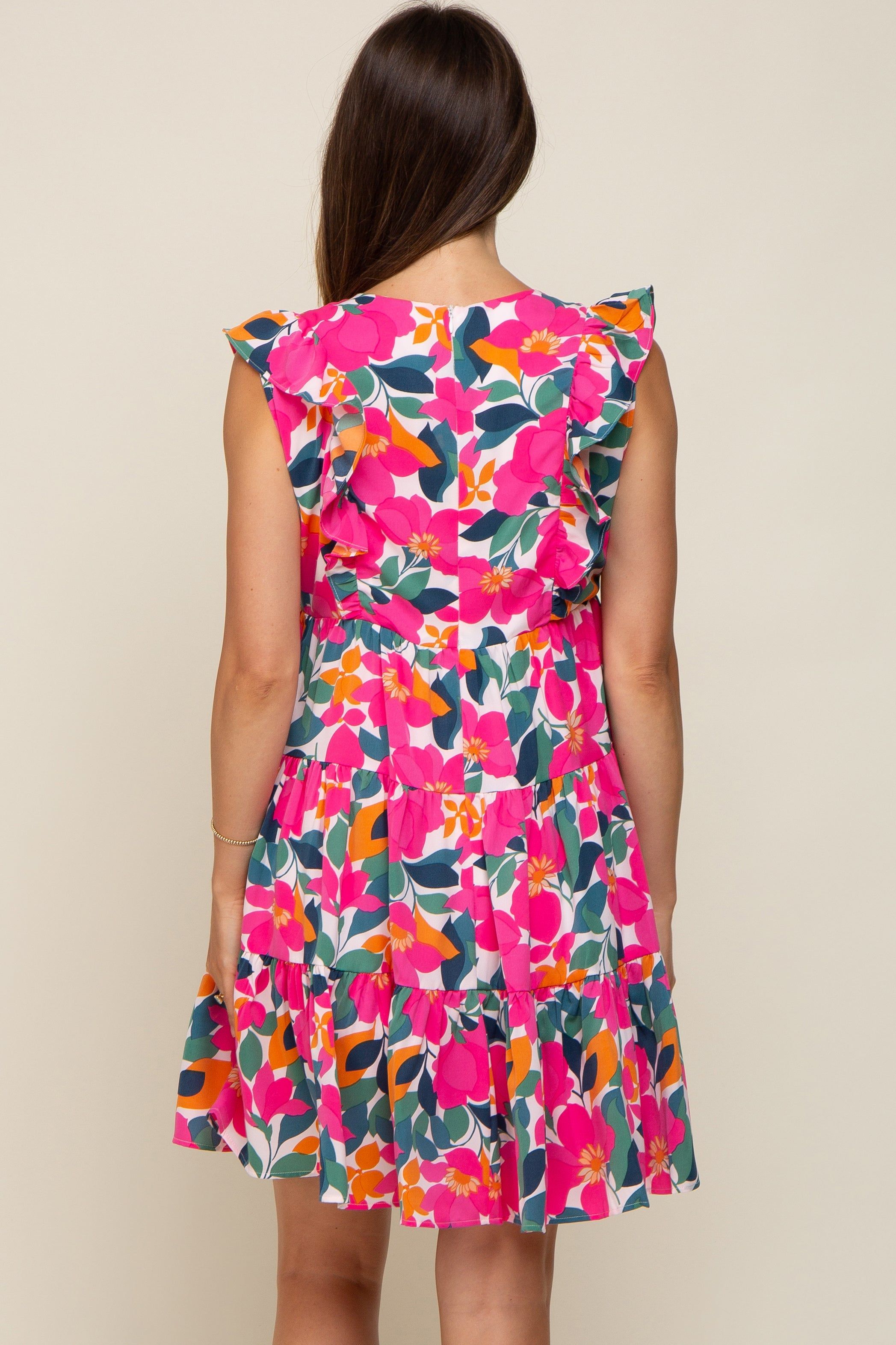 White Floral V-Neck Ruffle Shoulder Tiered Maternity Dress sold by Pinkblush product image thumbnail 4
