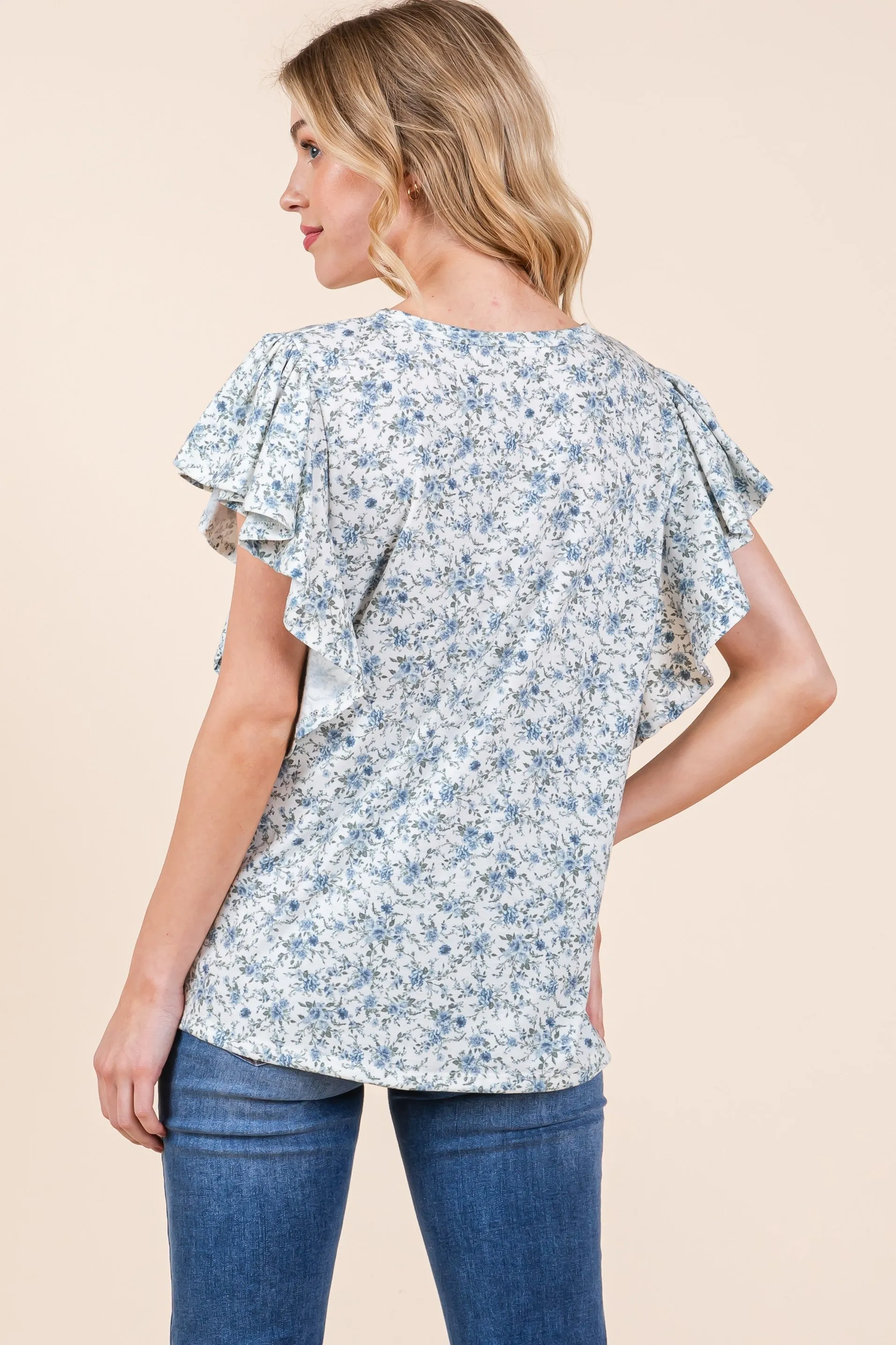 Blue Floral Ruffle Sleeve Blouse sold by Pinkblush product image thumbnail 3