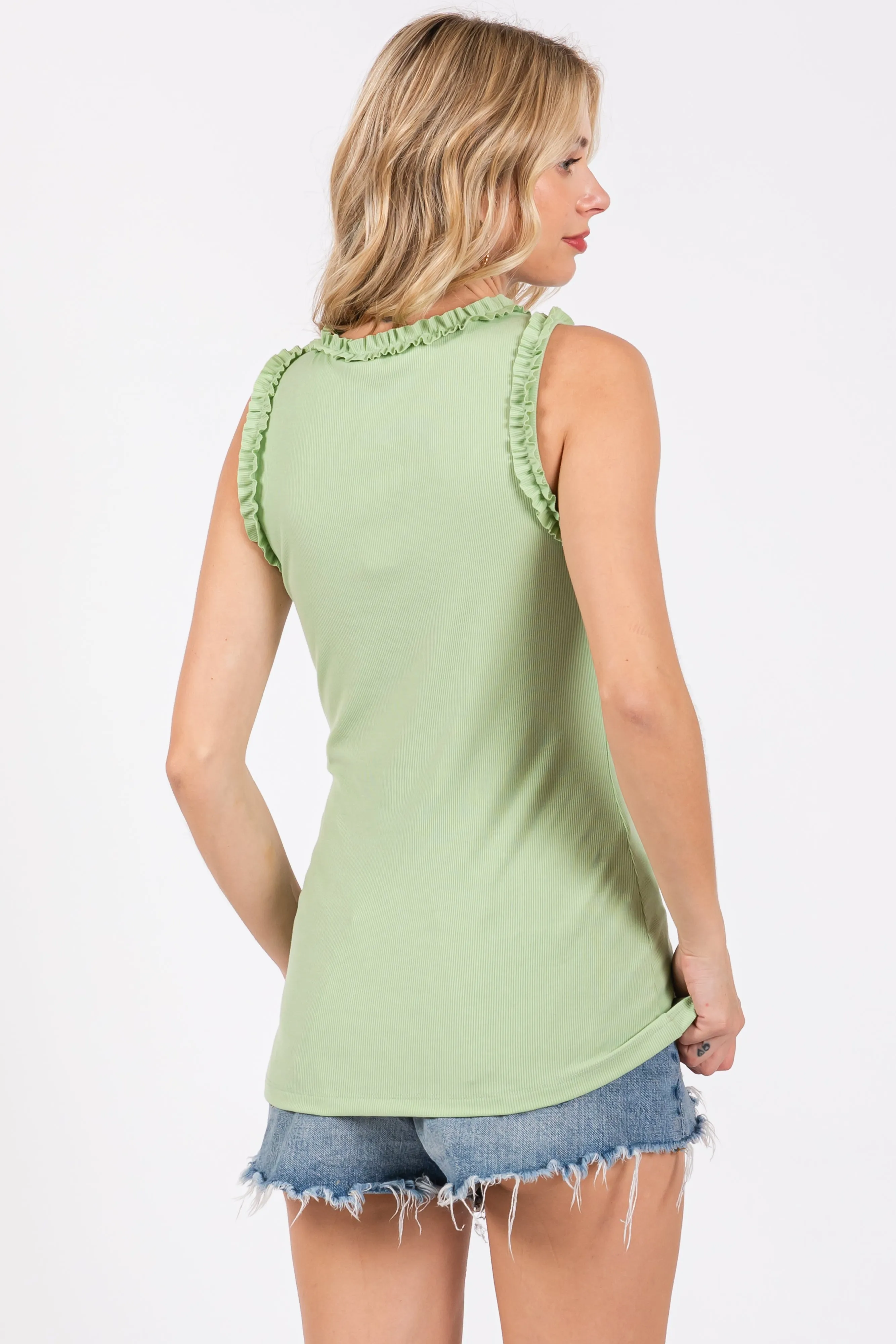 Mint Rib Knit Ruffle Trim Sleeveless Top sold by Pinkblush product image thumbnail 3