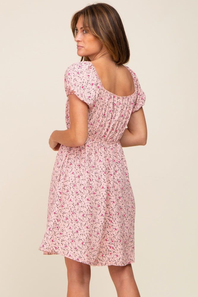 Light Pink Floral Shirred Short Sleeve Dress sold by Pinkblush product image thumbnail 3