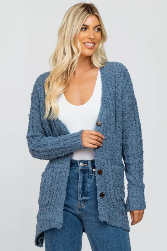 Blue Popcorn Knit Hi-Low Cardigan sold by Pinkblush