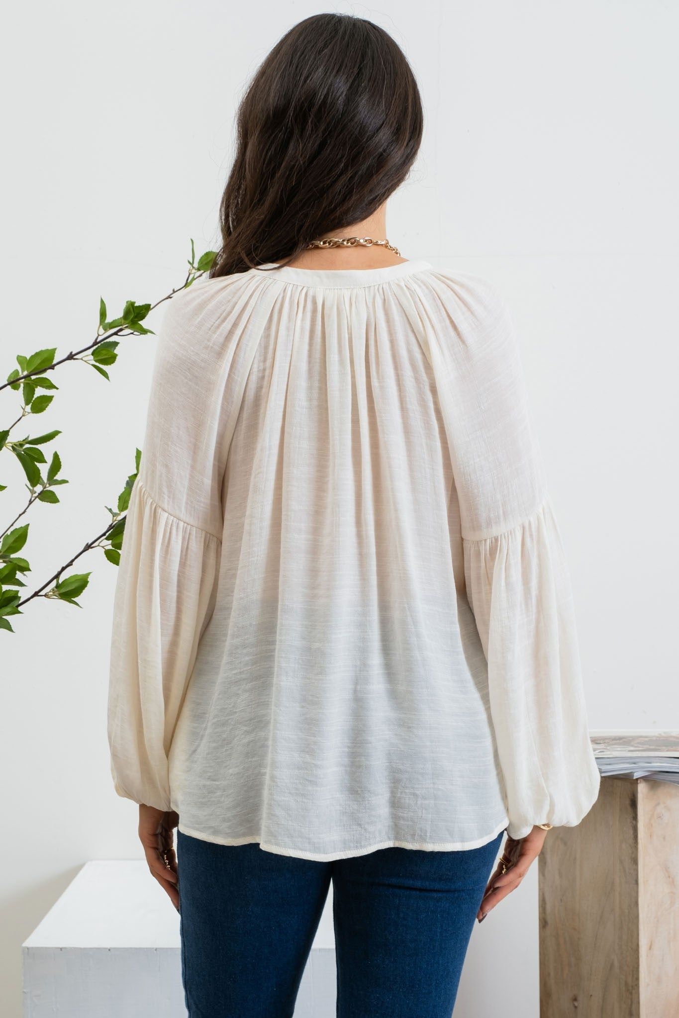 Ivory Long Sleeve Peasant Woven Top sold by Pinkblush product image thumbnail 3