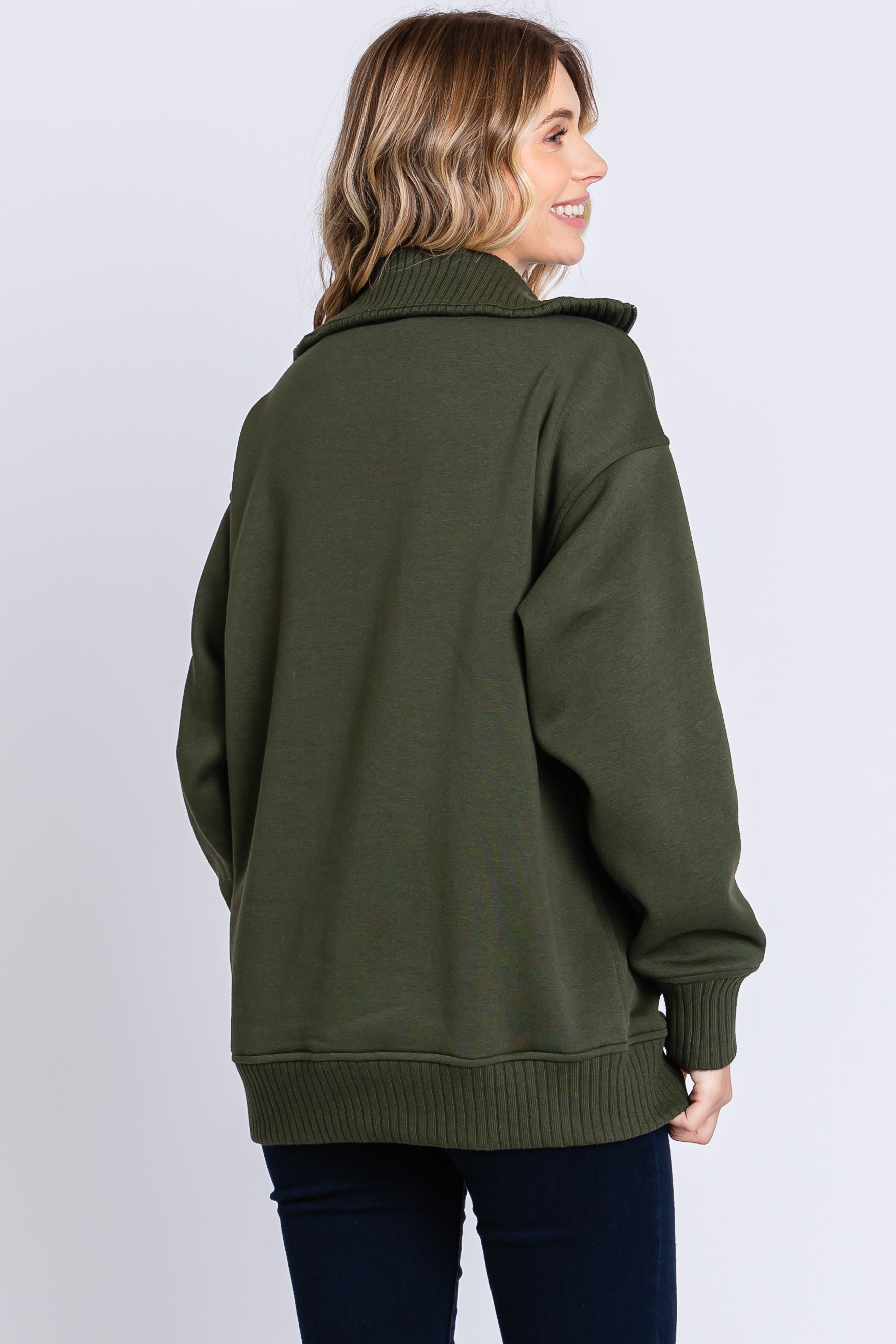 Olive High-Neck Fleece Pullover sold by Pinkblush product image thumbnail 3
