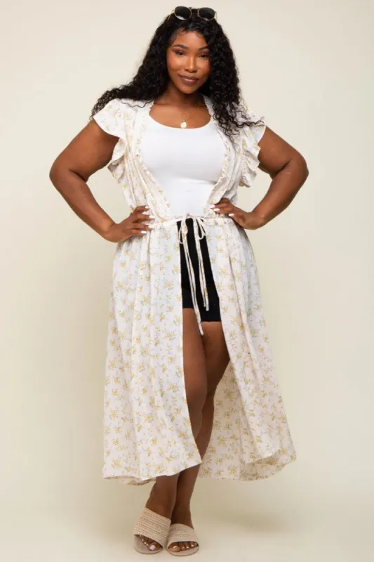 Cream Floral Crochet Front Tie Plus Coverup sold by Pinkblush