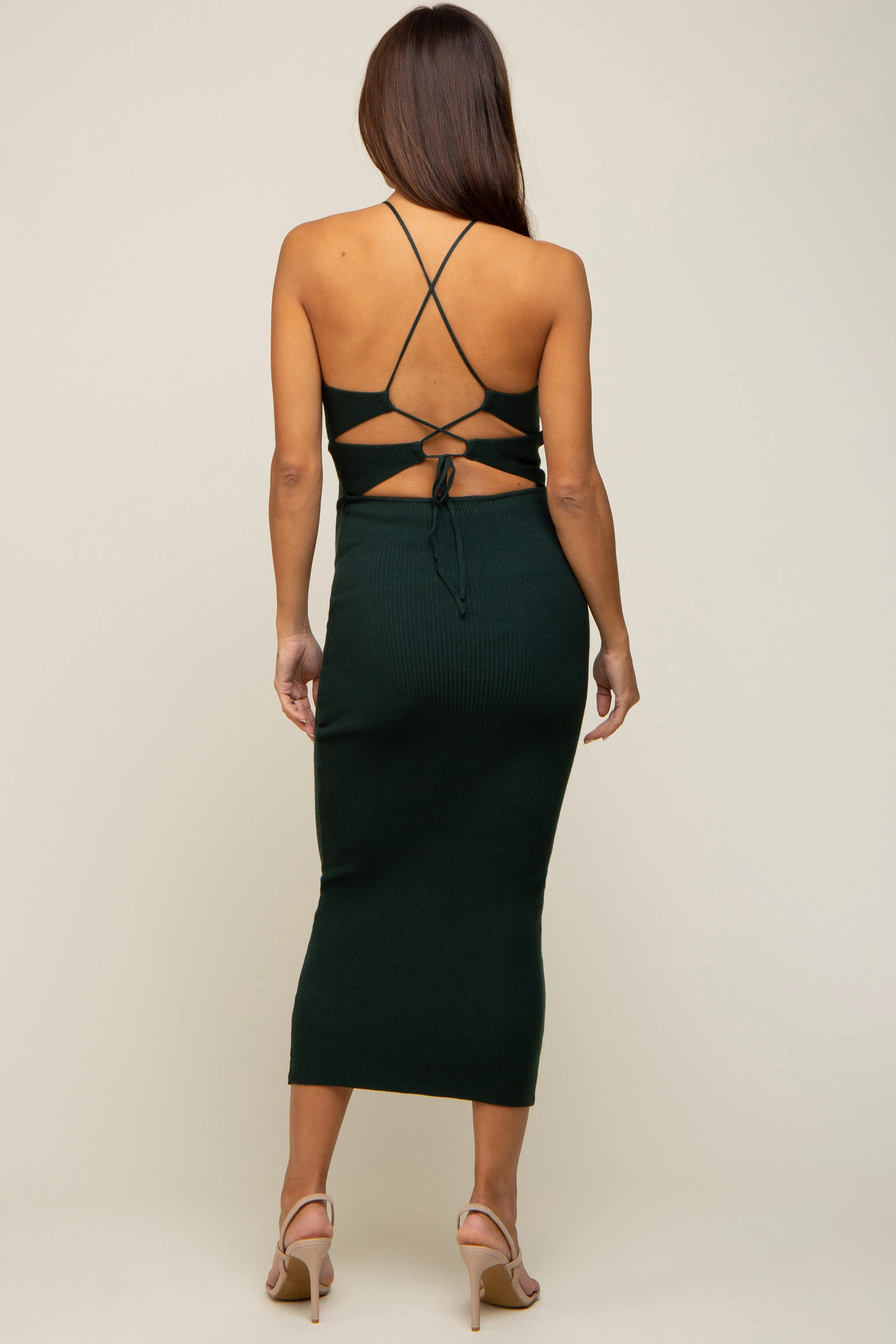 Forest Green Rib Knit Cutout Criss Cross Back Maternity Maxi Dress sold by Pinkblush product image thumbnail 3