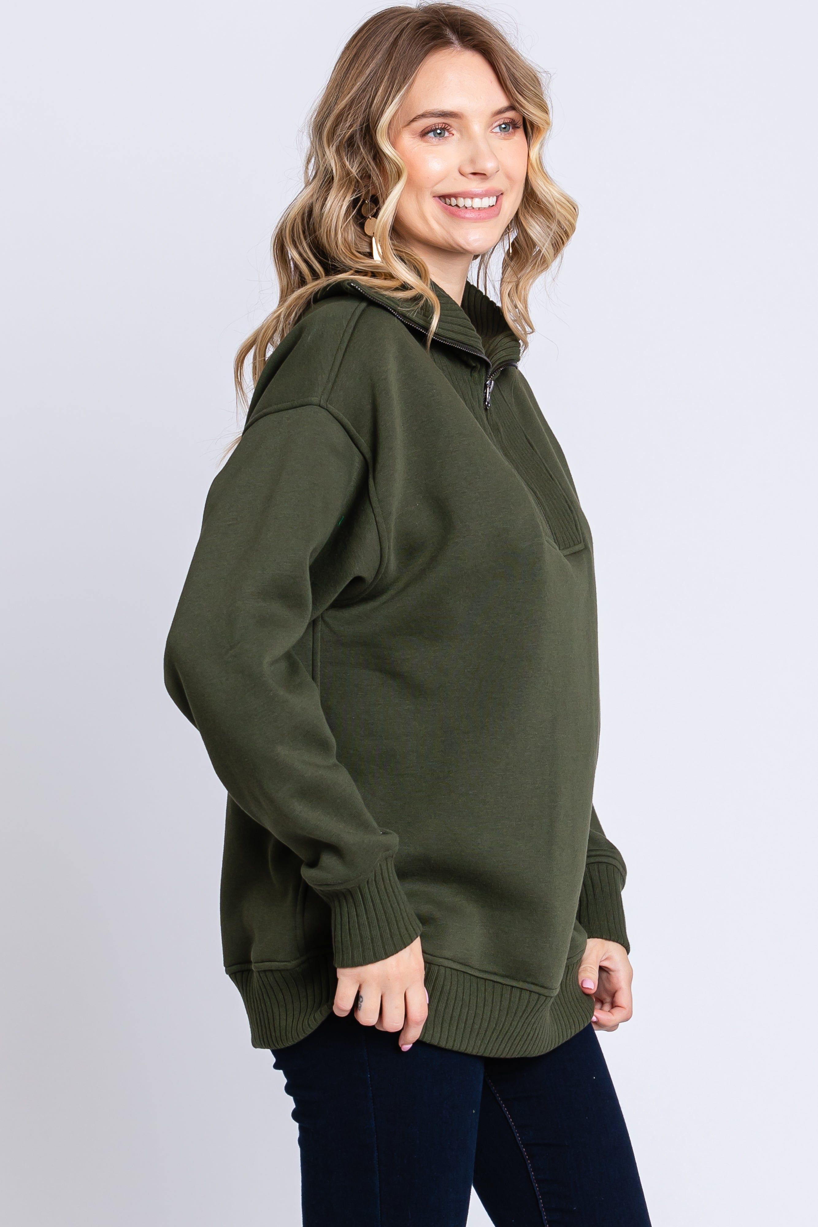 Olive High-Neck Fleece Pullover sold by Pinkblush product image thumbnail 2
