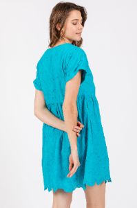Turquoise Eyelet Button Front Short Sleeve Dress sold by Pinkblush