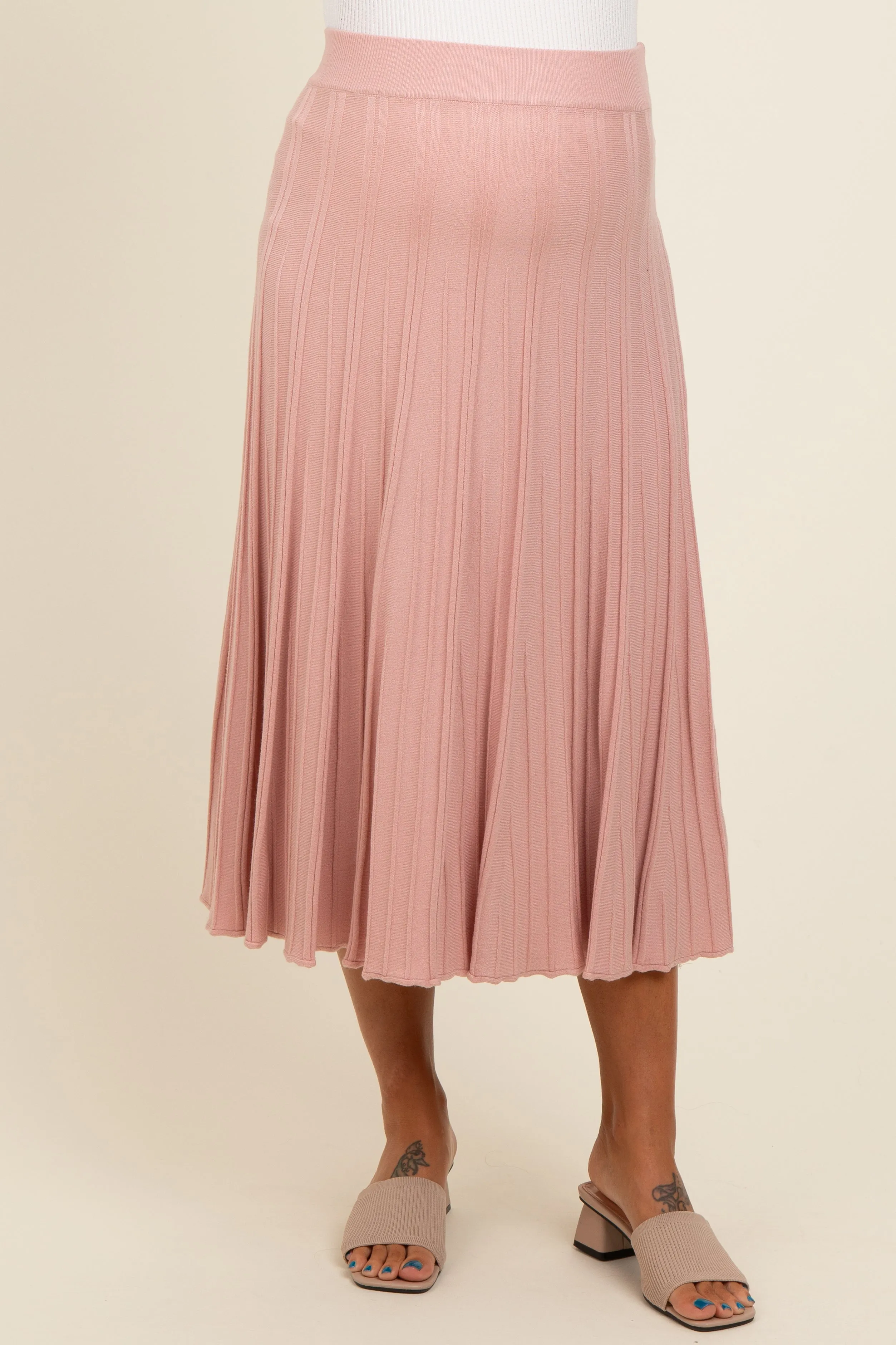 Mauve Ribbed Knit A-Line Midi Maternity Skirt sold by Pinkblush product image thumbnail 3